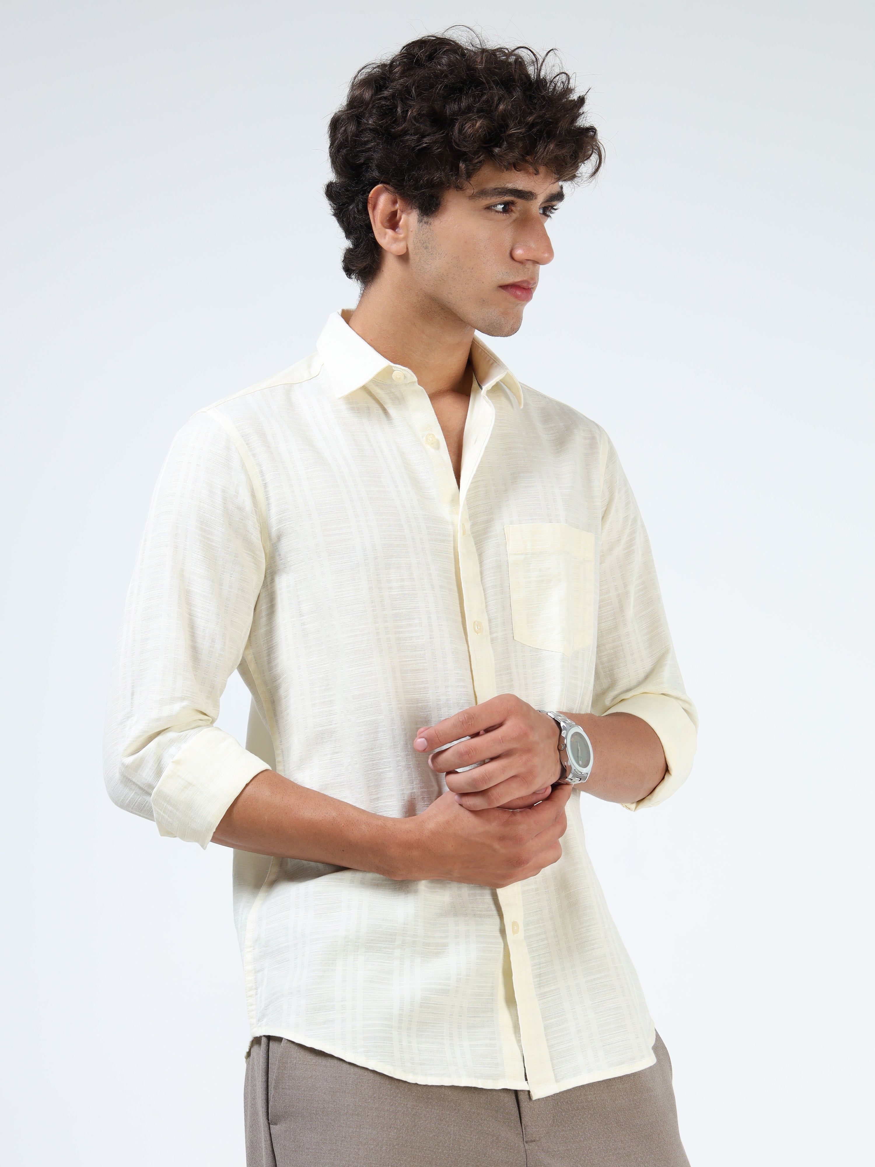 Men Off White Cotton Shirt