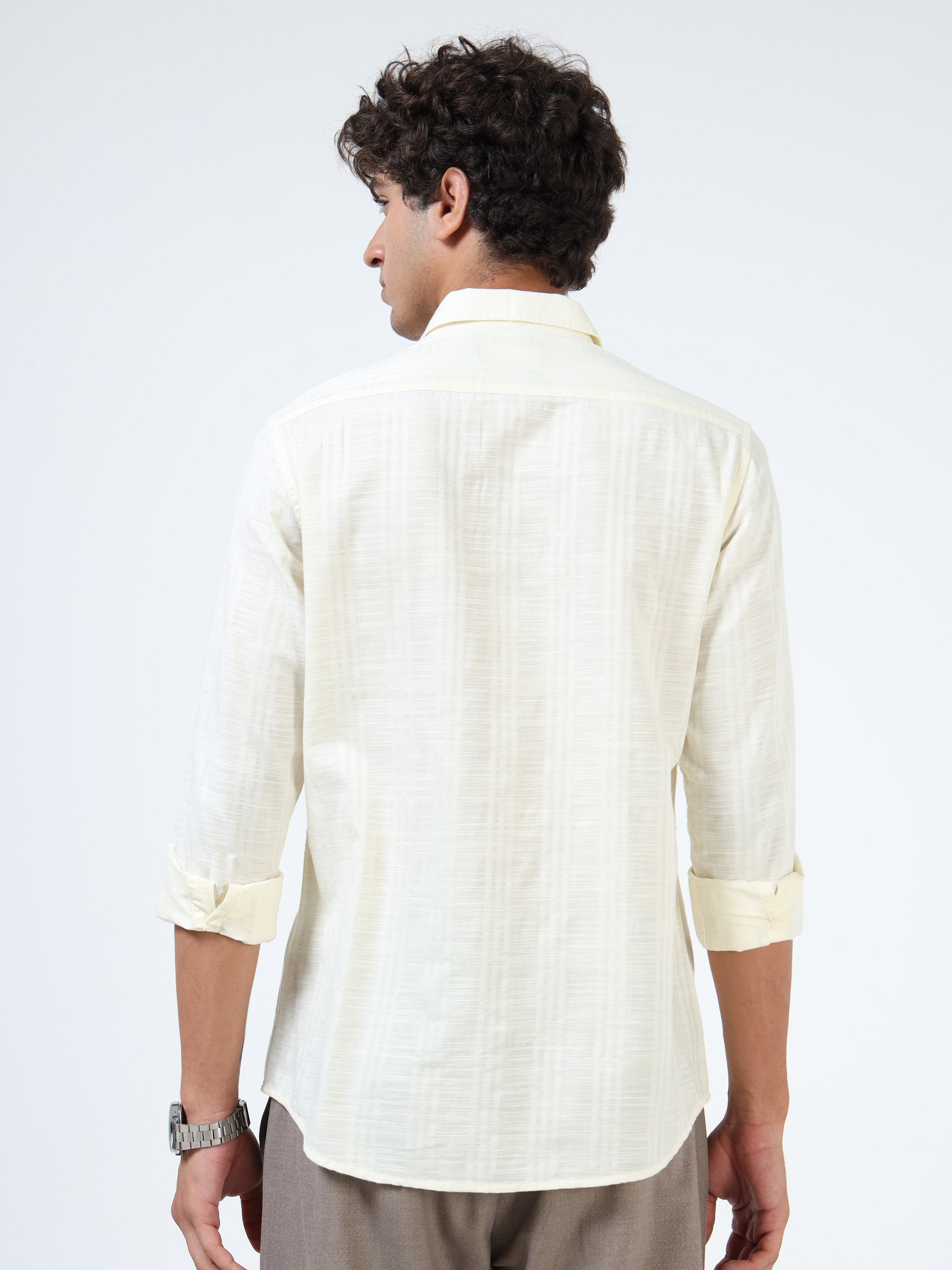 Men Off White Cotton Shirt