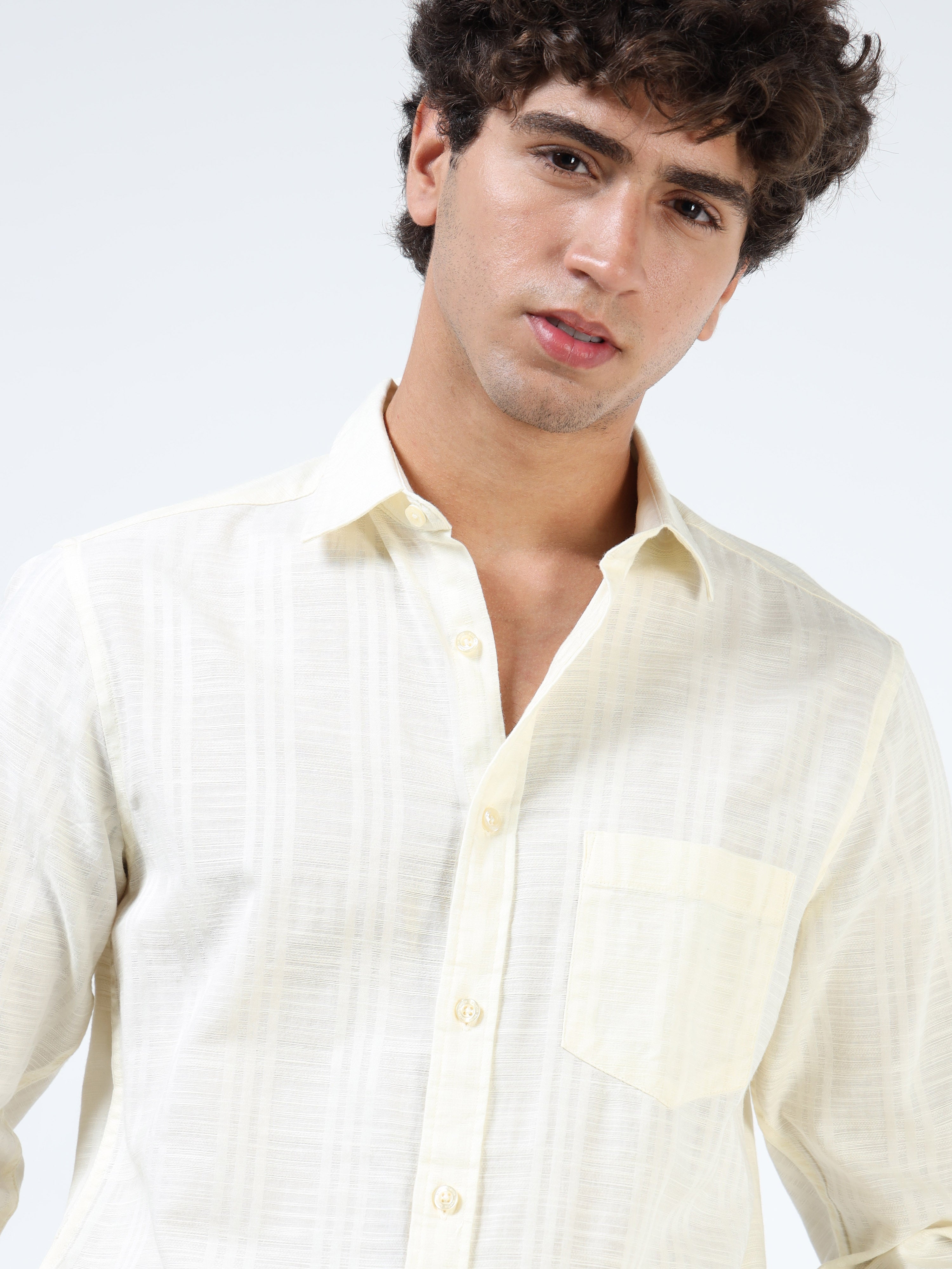Men Off White Cotton Shirt