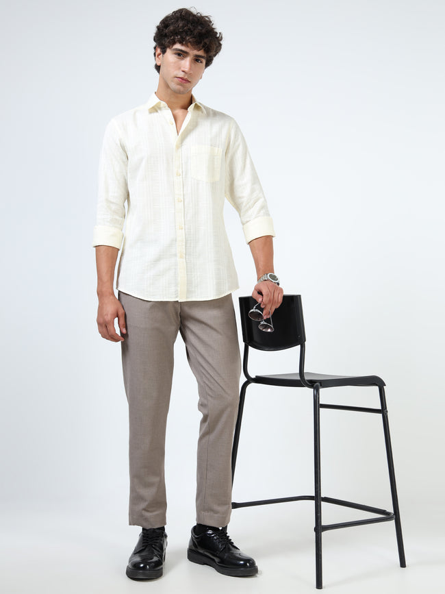 Men Off White Cotton Shirt