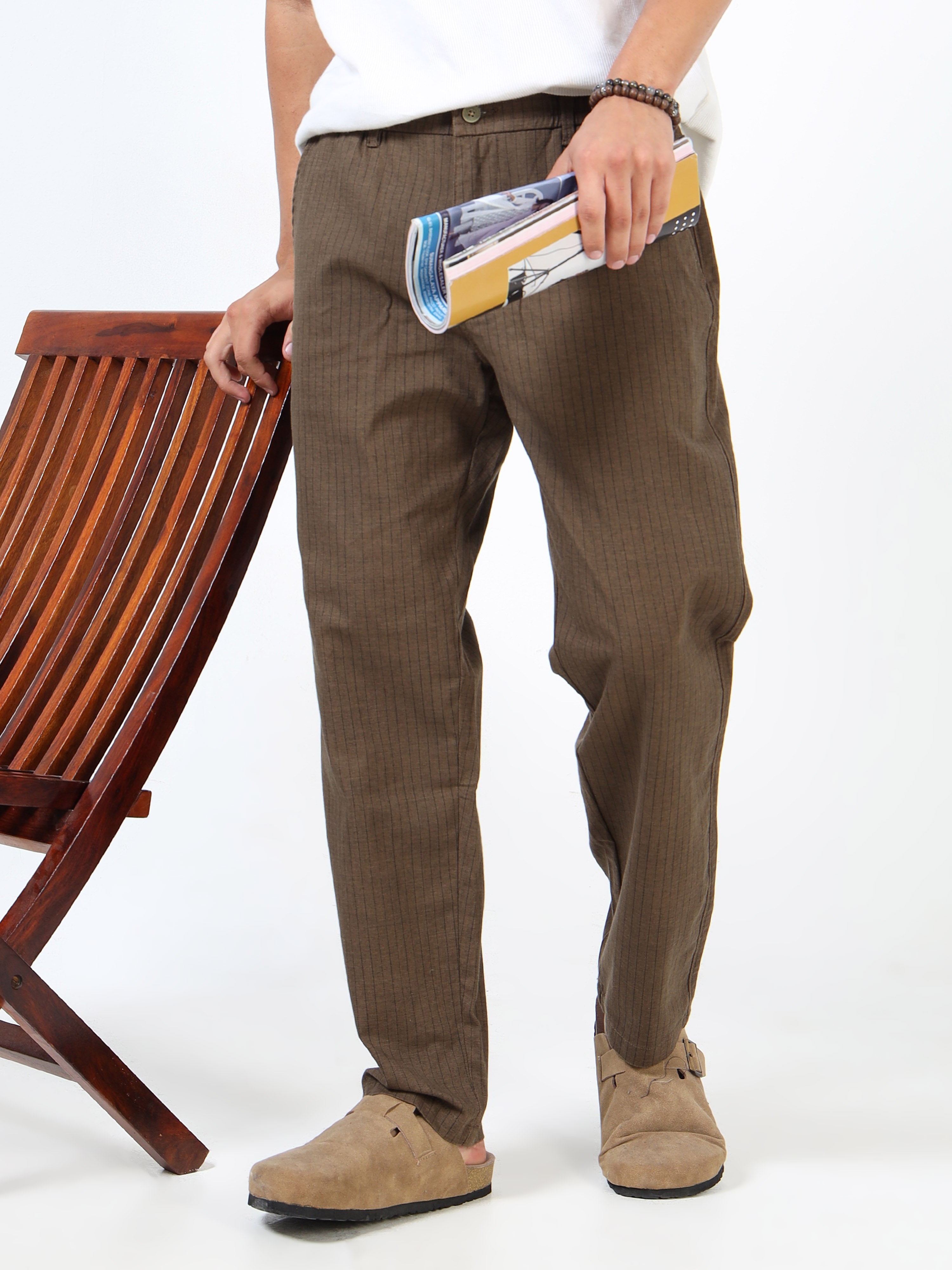 Men Brown Cotton Relaxed Fit Trousers