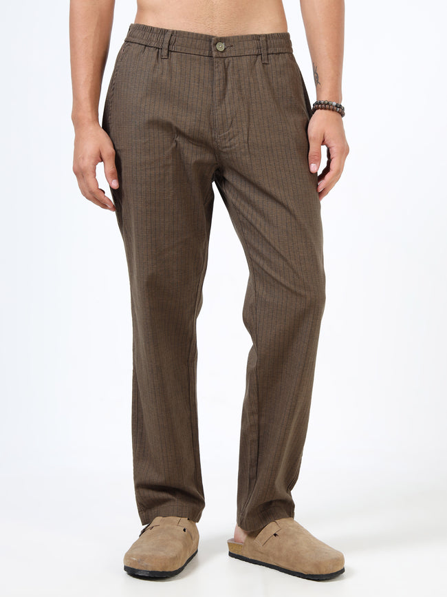 Men Brown Cotton Relaxed Fit Trousers