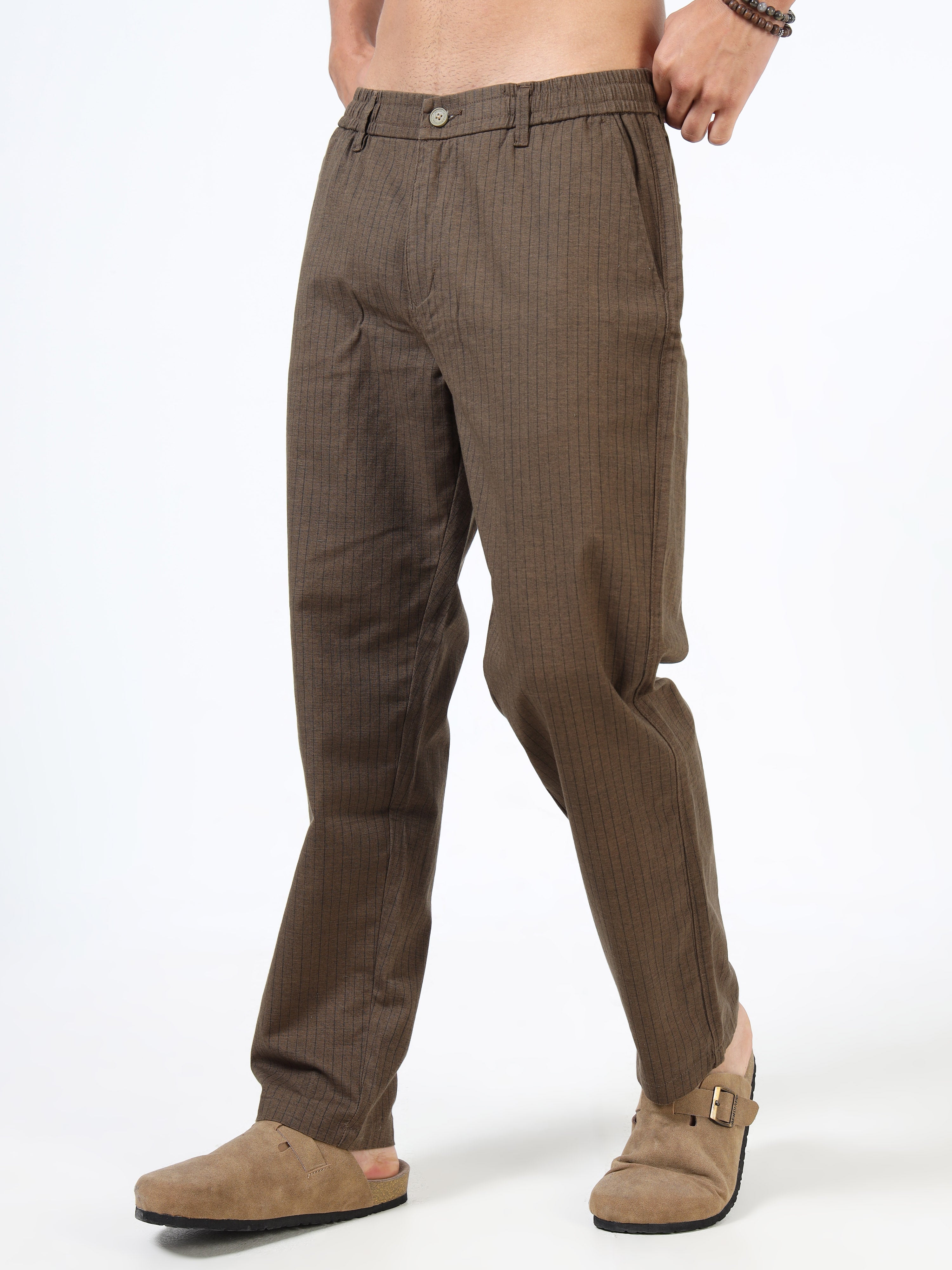 Men Brown Cotton Relaxed Fit Trousers