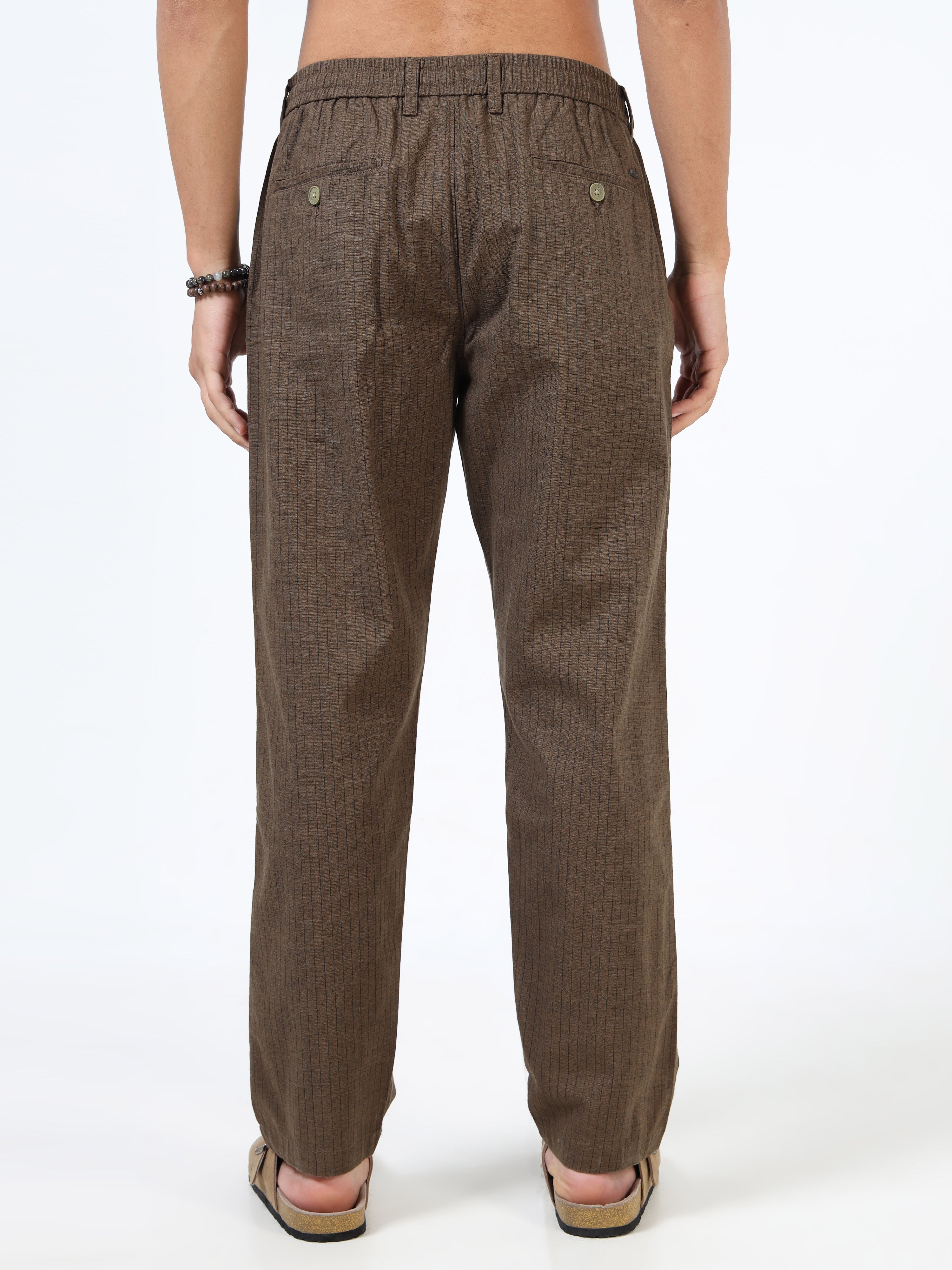 Men Brown Cotton Relaxed Fit Trousers