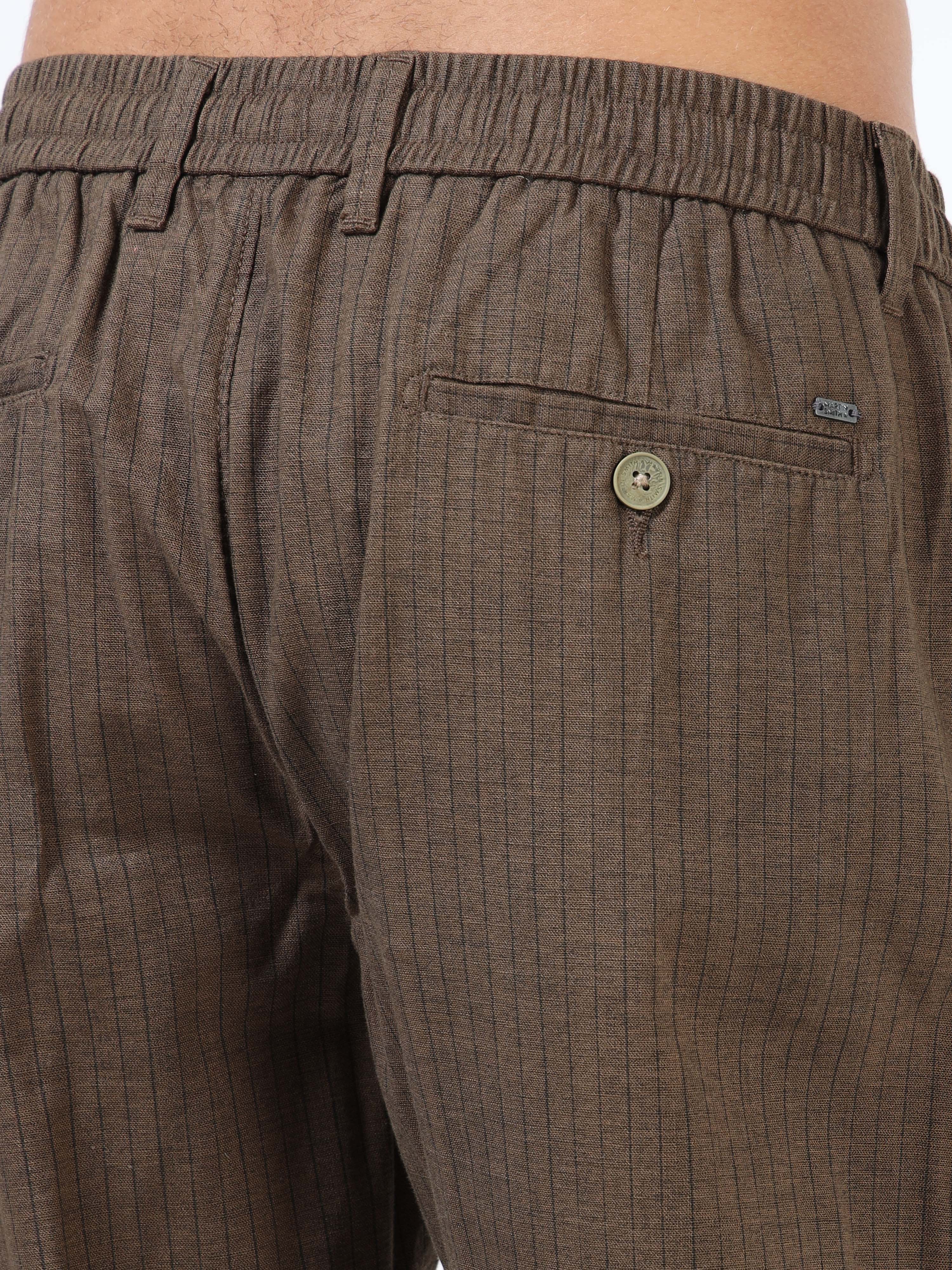 Men Brown Cotton Relaxed Fit Trousers