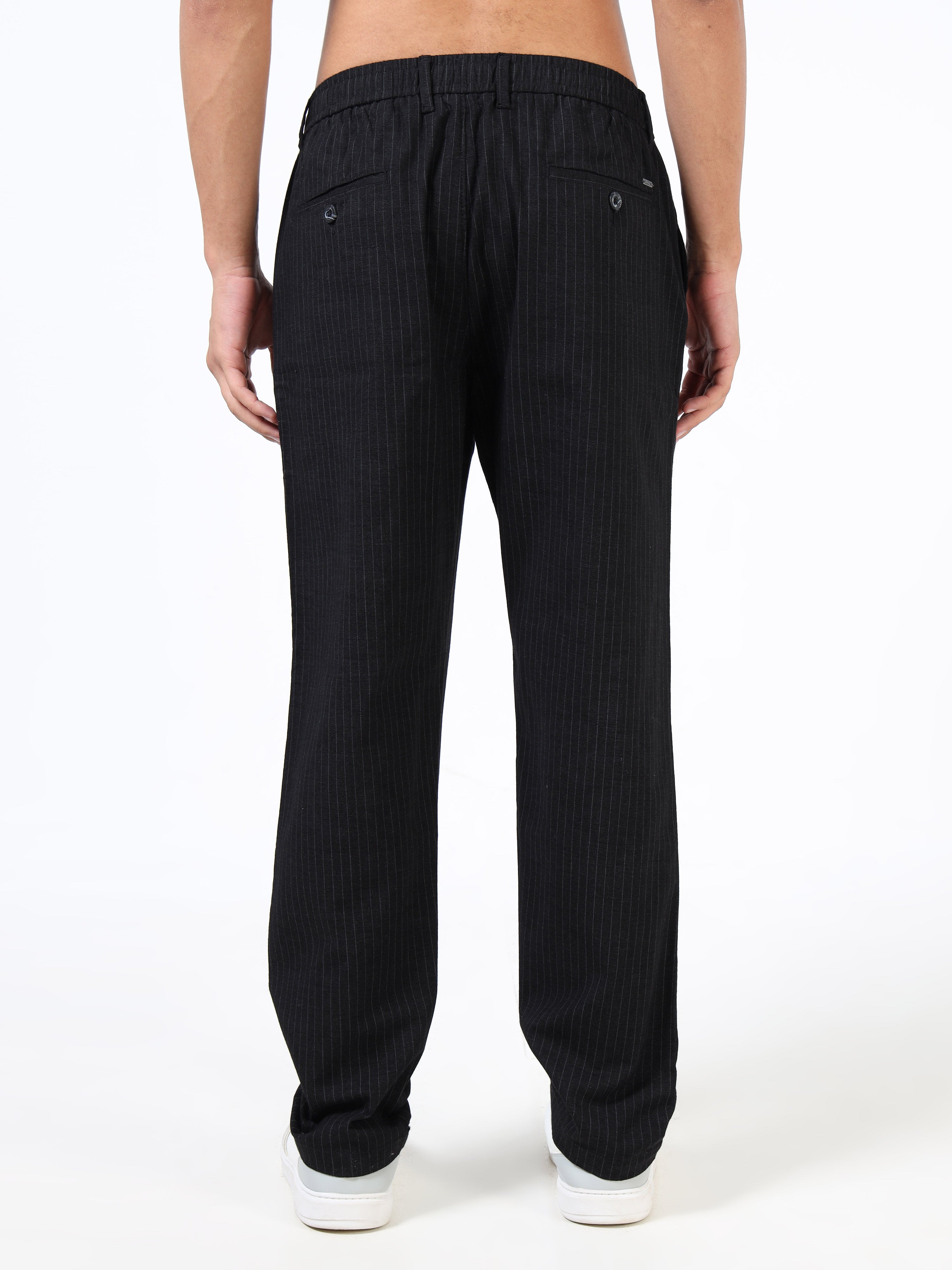 Men Black Cotton Relaxed Fit Trousers