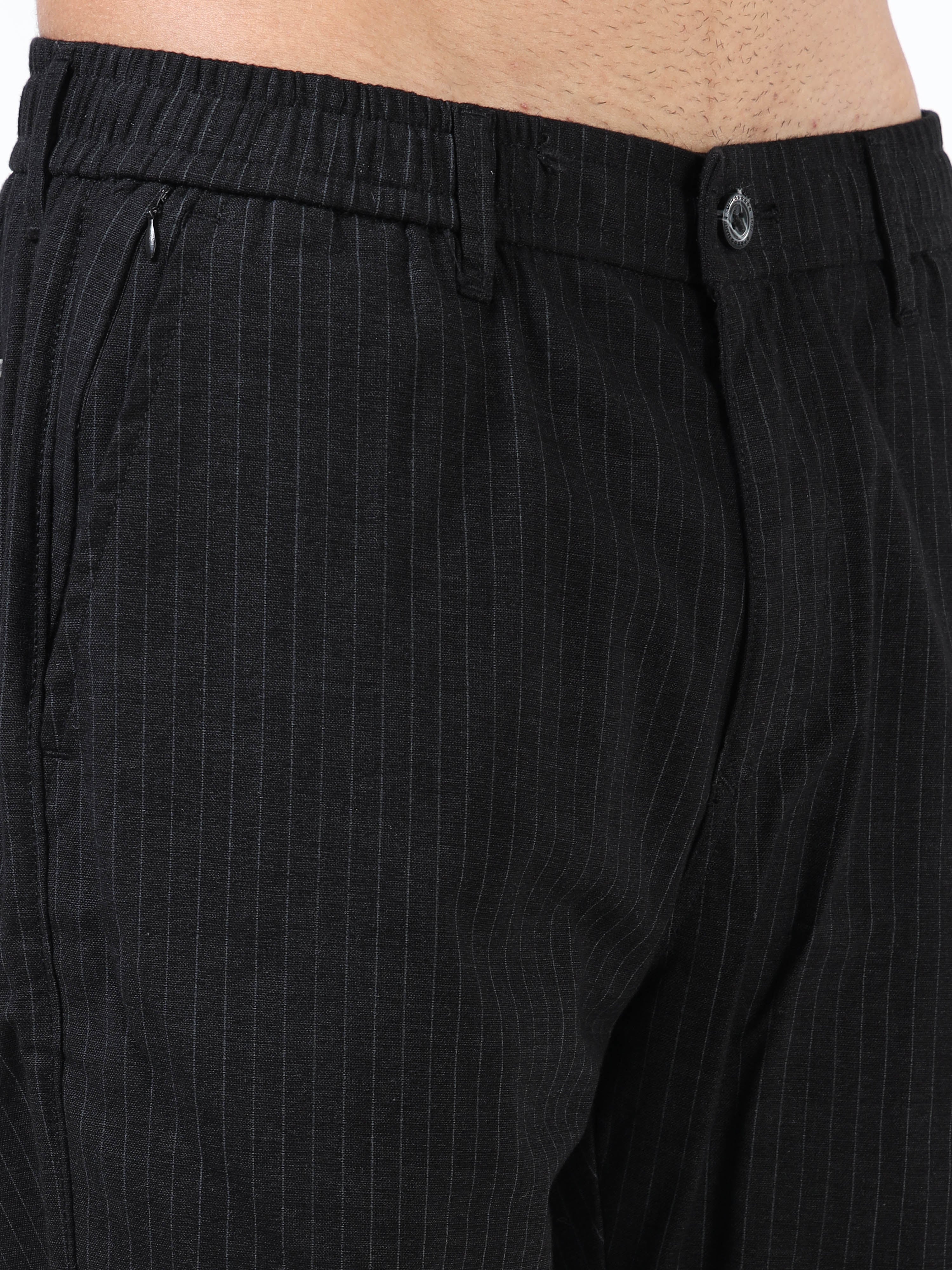 Men Black Cotton Relaxed Fit Trousers