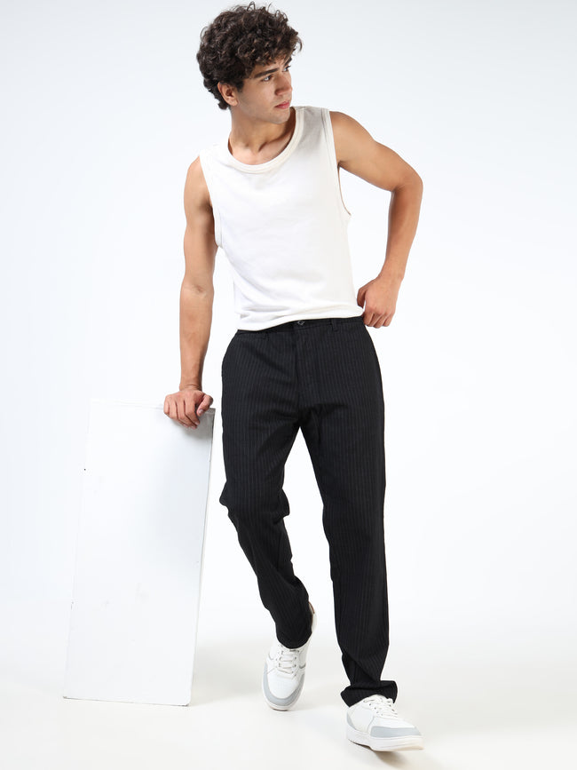 Men Black Cotton Relaxed Fit Trousers