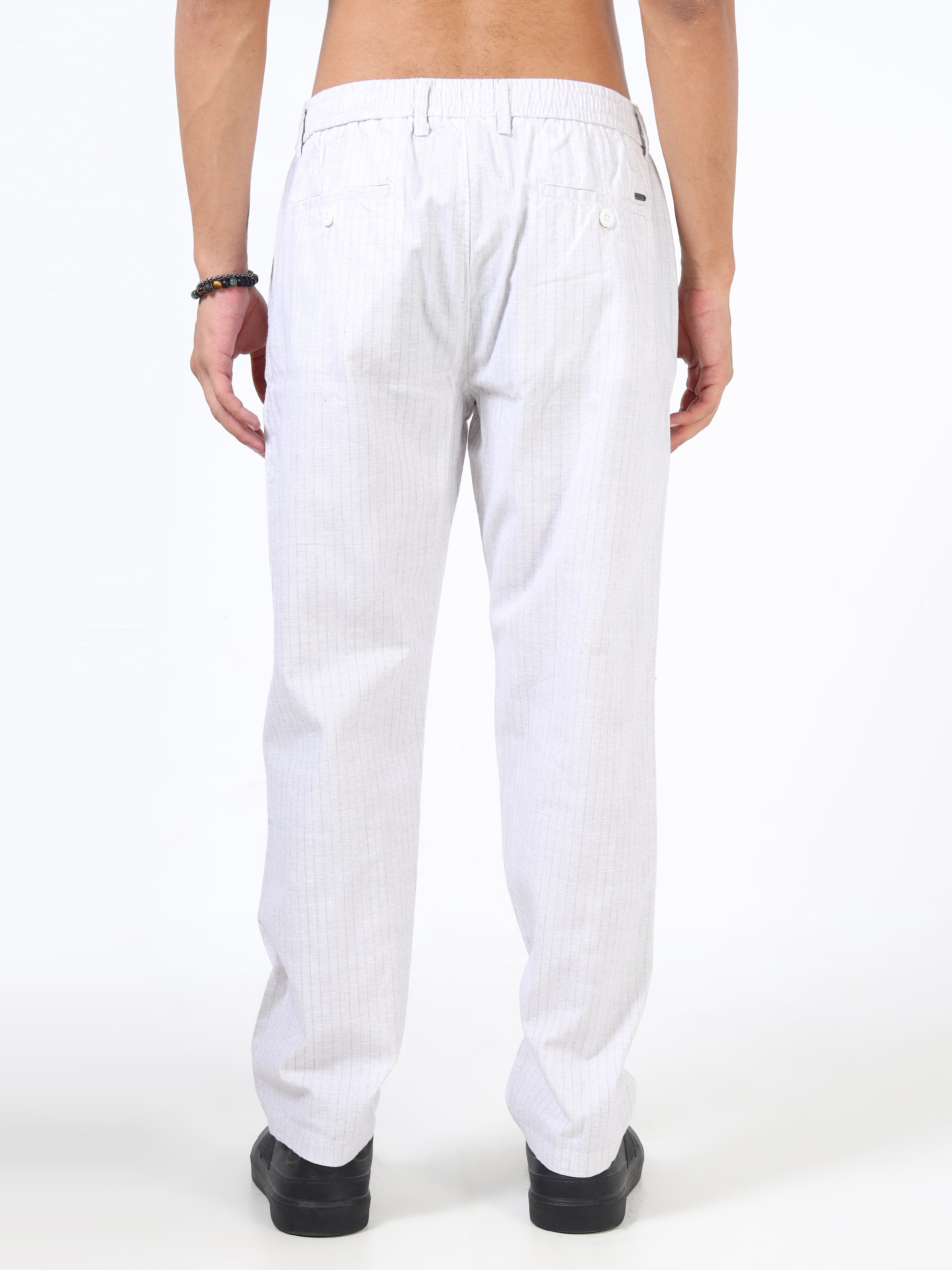 Men White Cotton Relaxed Fit Trousers