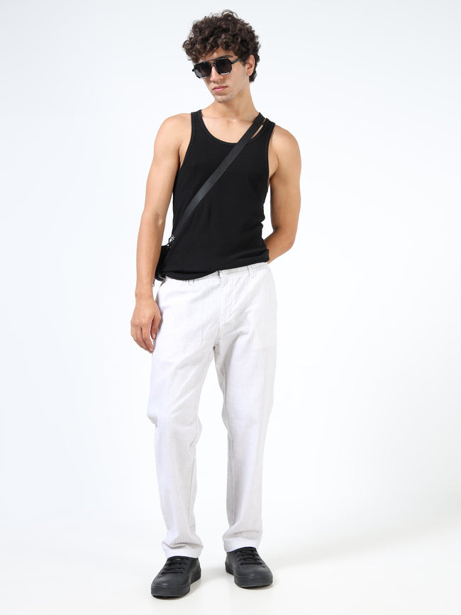 Men White Cotton Relaxed Fit Trousers