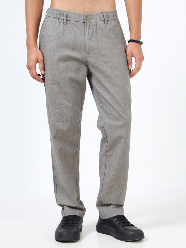 Men Grey Cotton Relaxed Fit Trousers
