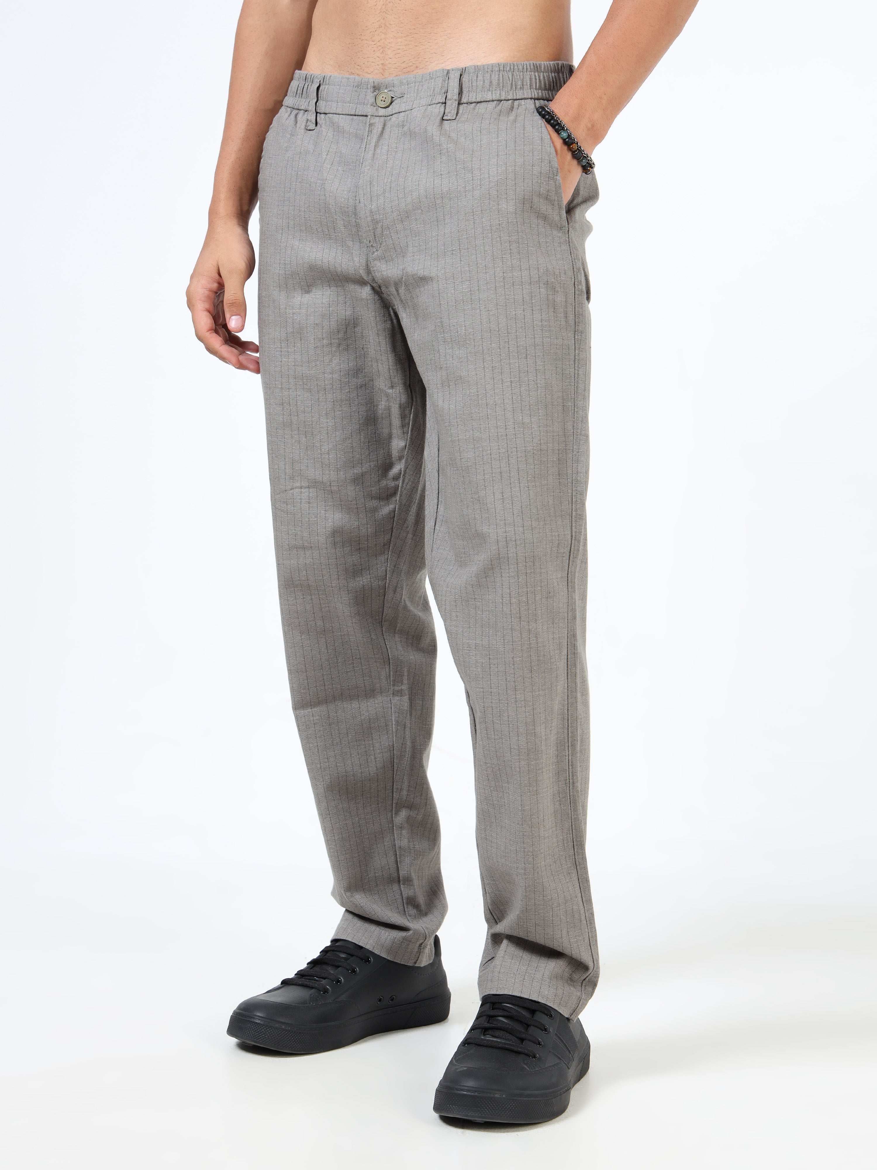Men Grey Cotton Relaxed Fit Trousers