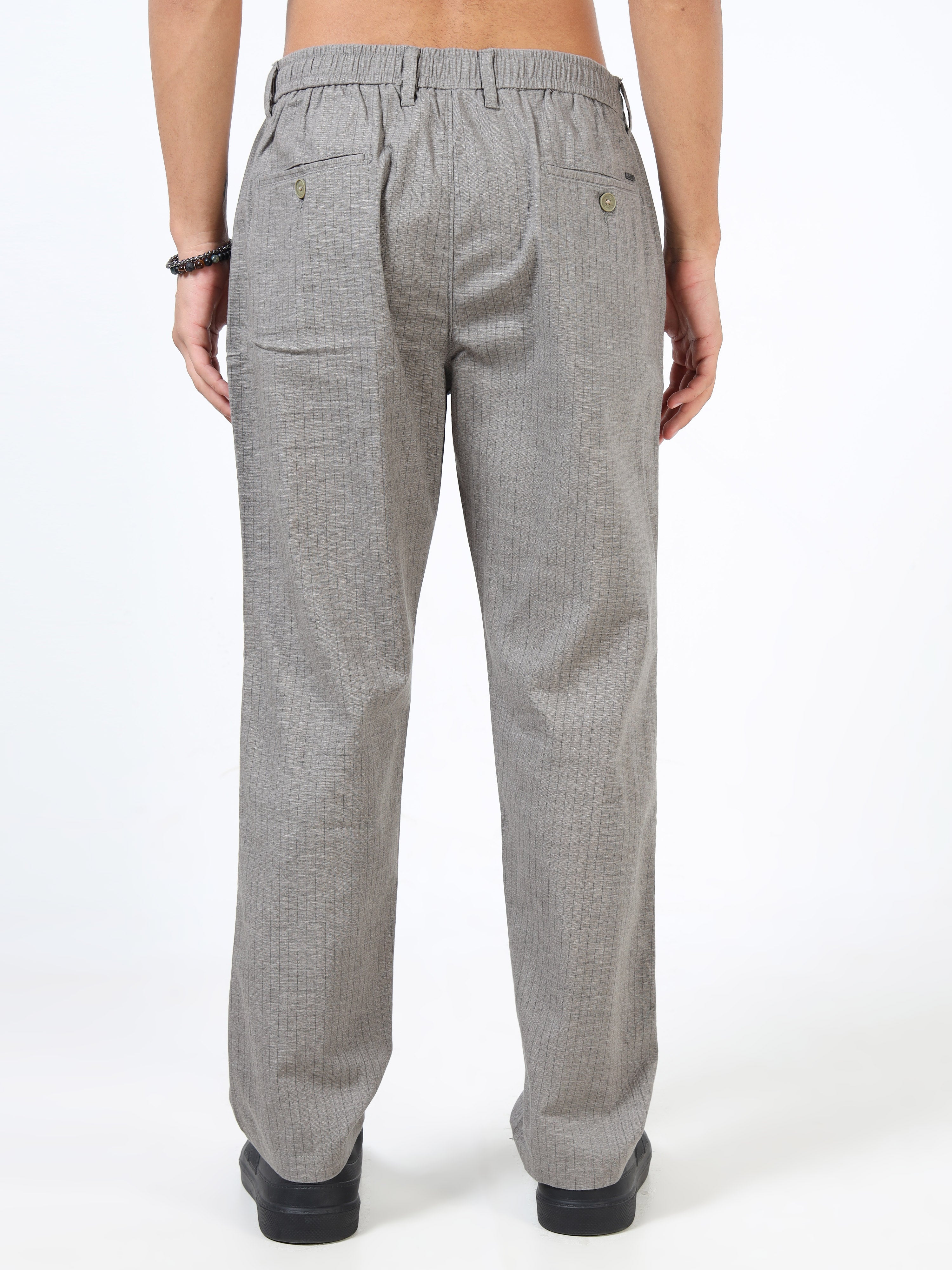Men Grey Cotton Relaxed Fit Trousers