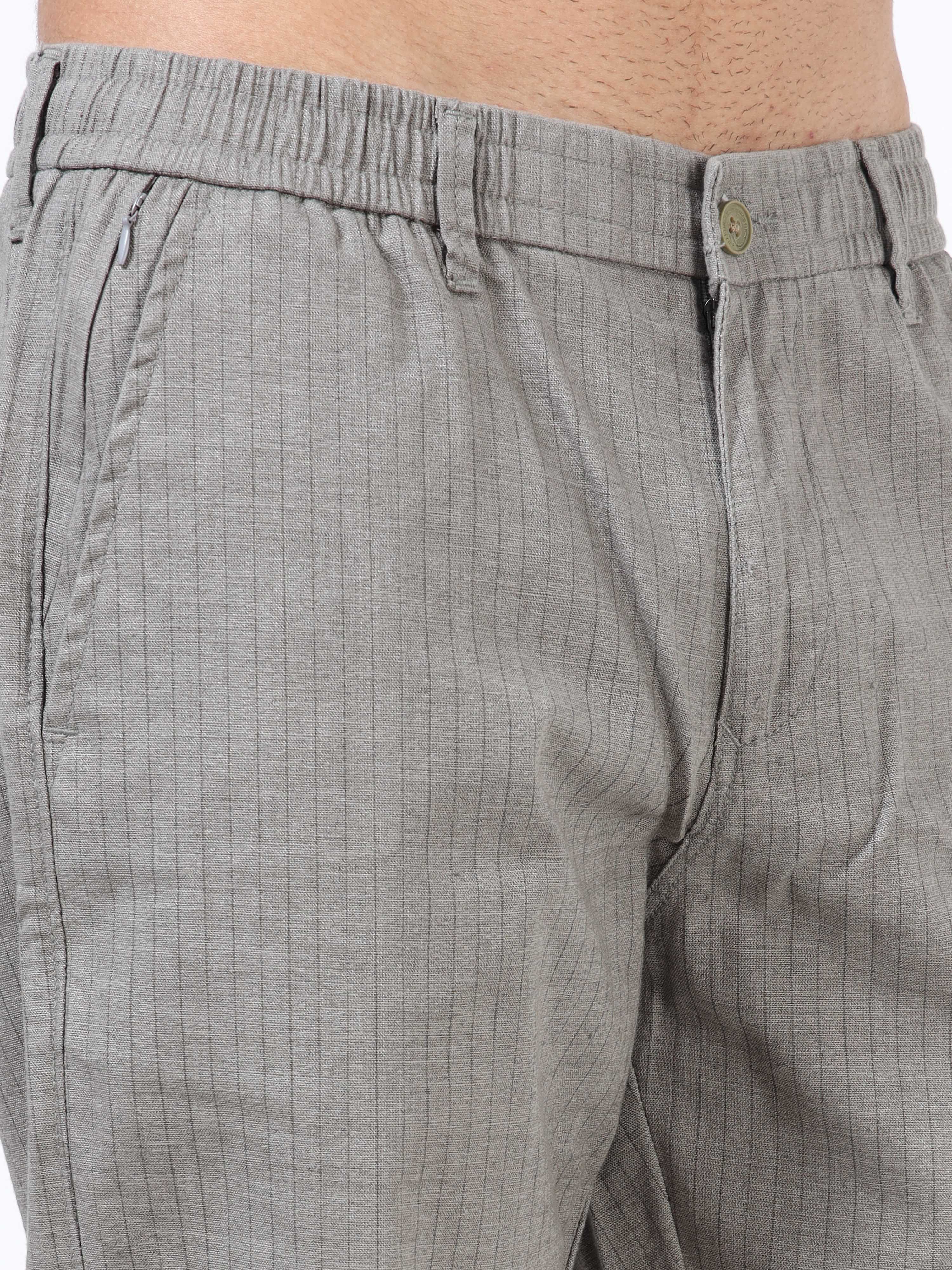 Men Grey Cotton Relaxed Fit Trousers