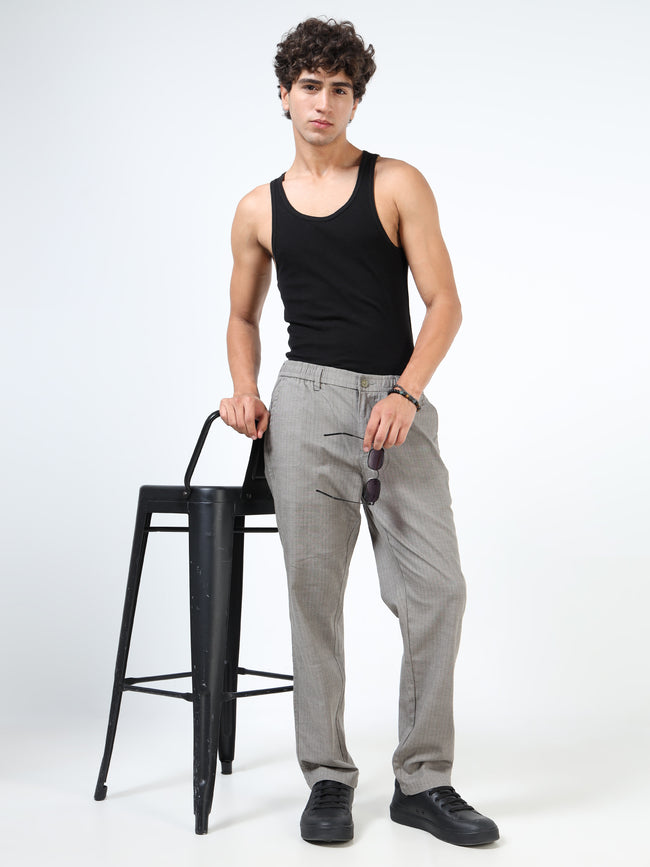 Men Grey Cotton Relaxed Fit Trousers