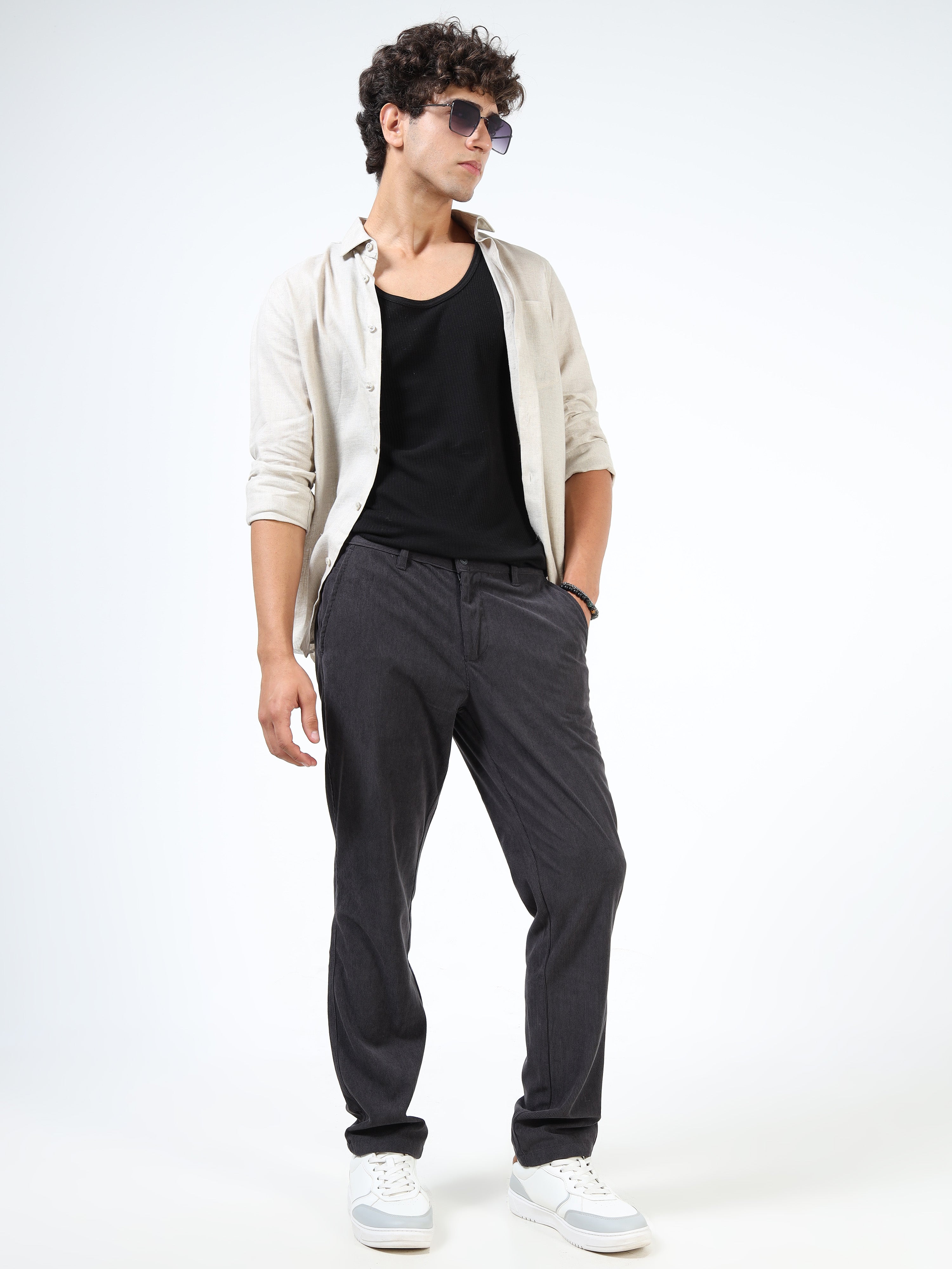 Men Grey Corduroy Pants