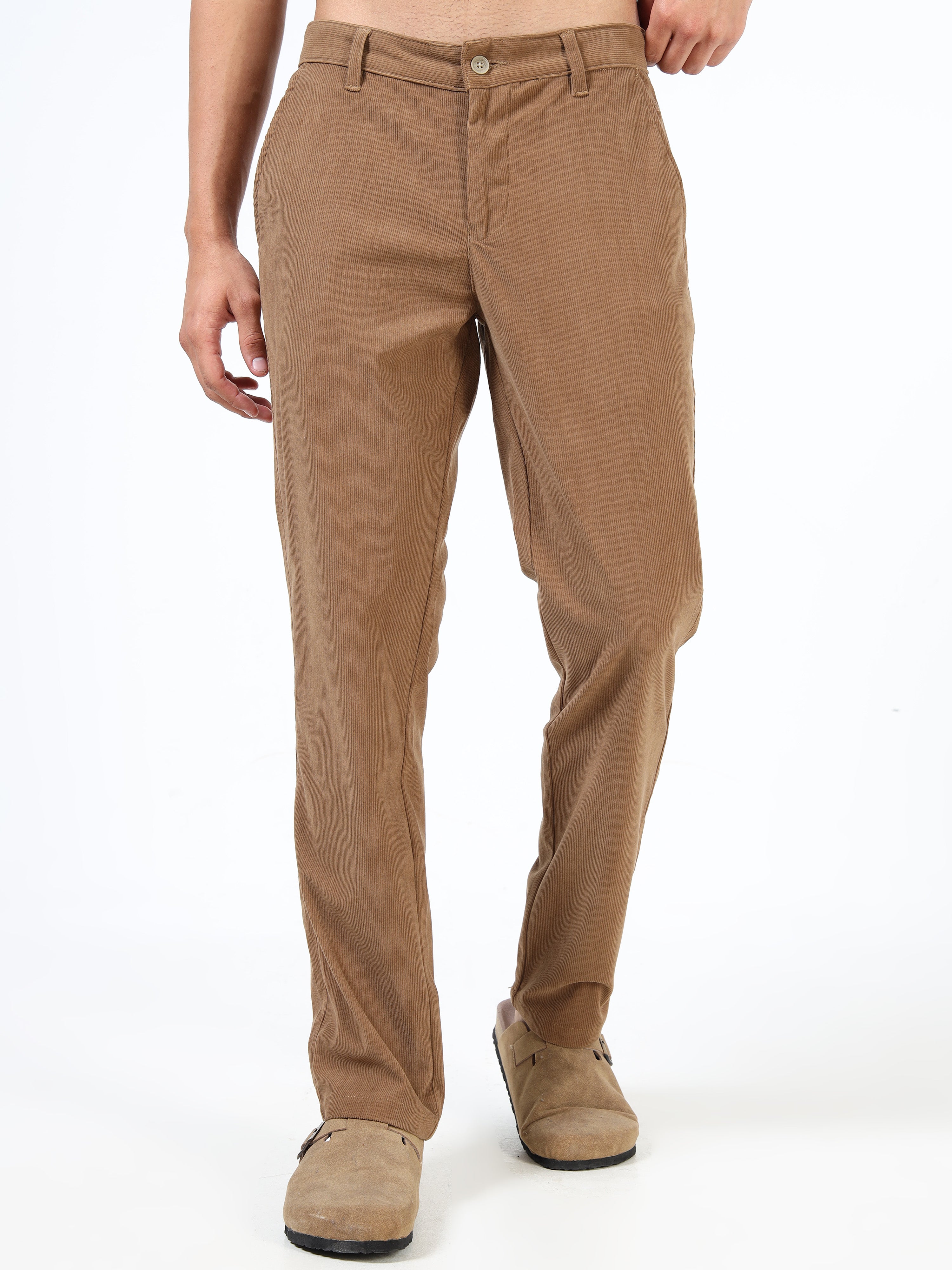Men Brown Cotton Relaxed Fit Trousers