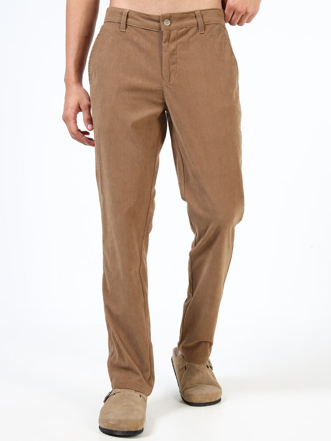 Men Brown Cotton Relaxed Fit Trousers