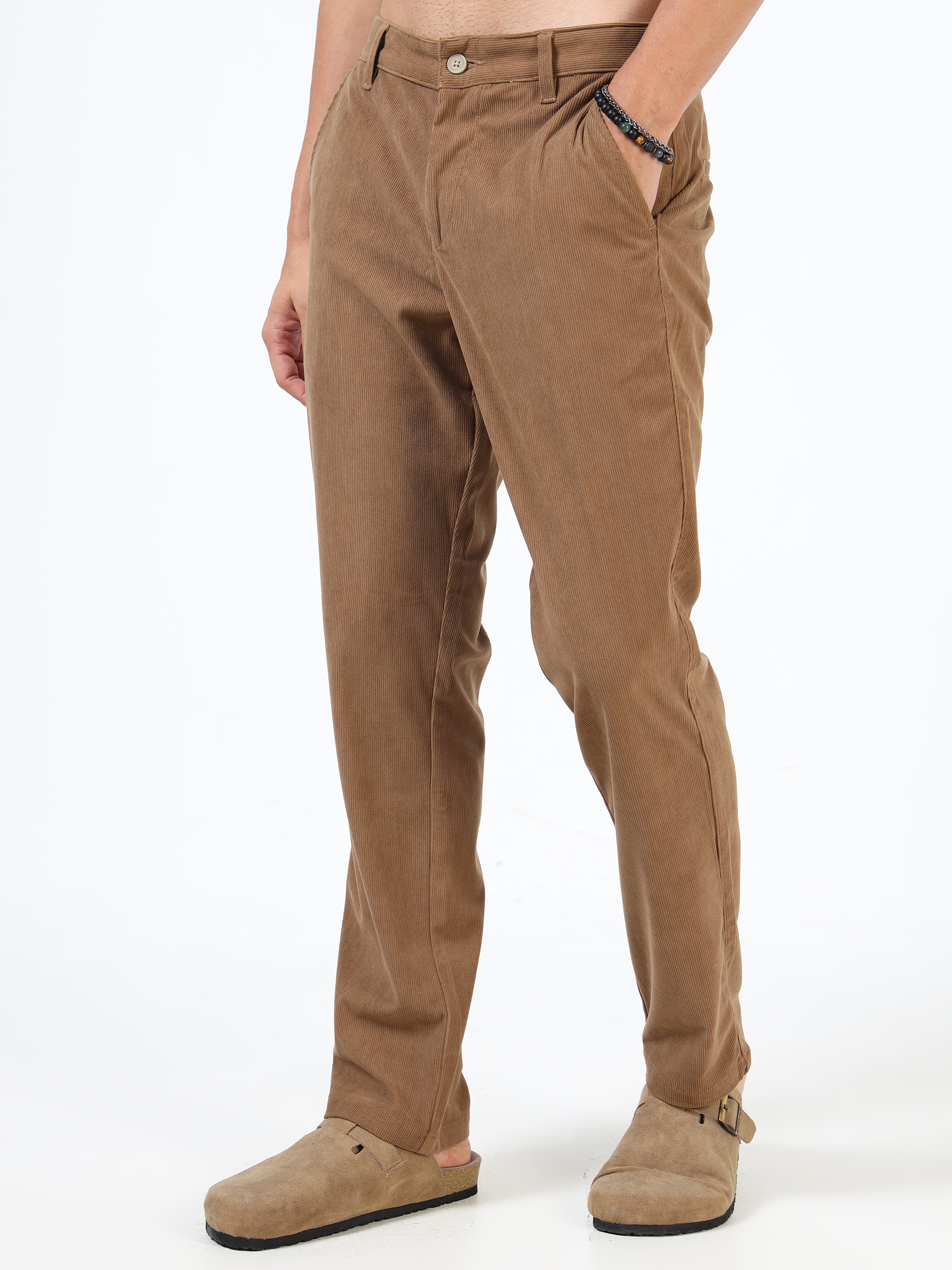 Men Brown Cotton Relaxed Fit Trousers