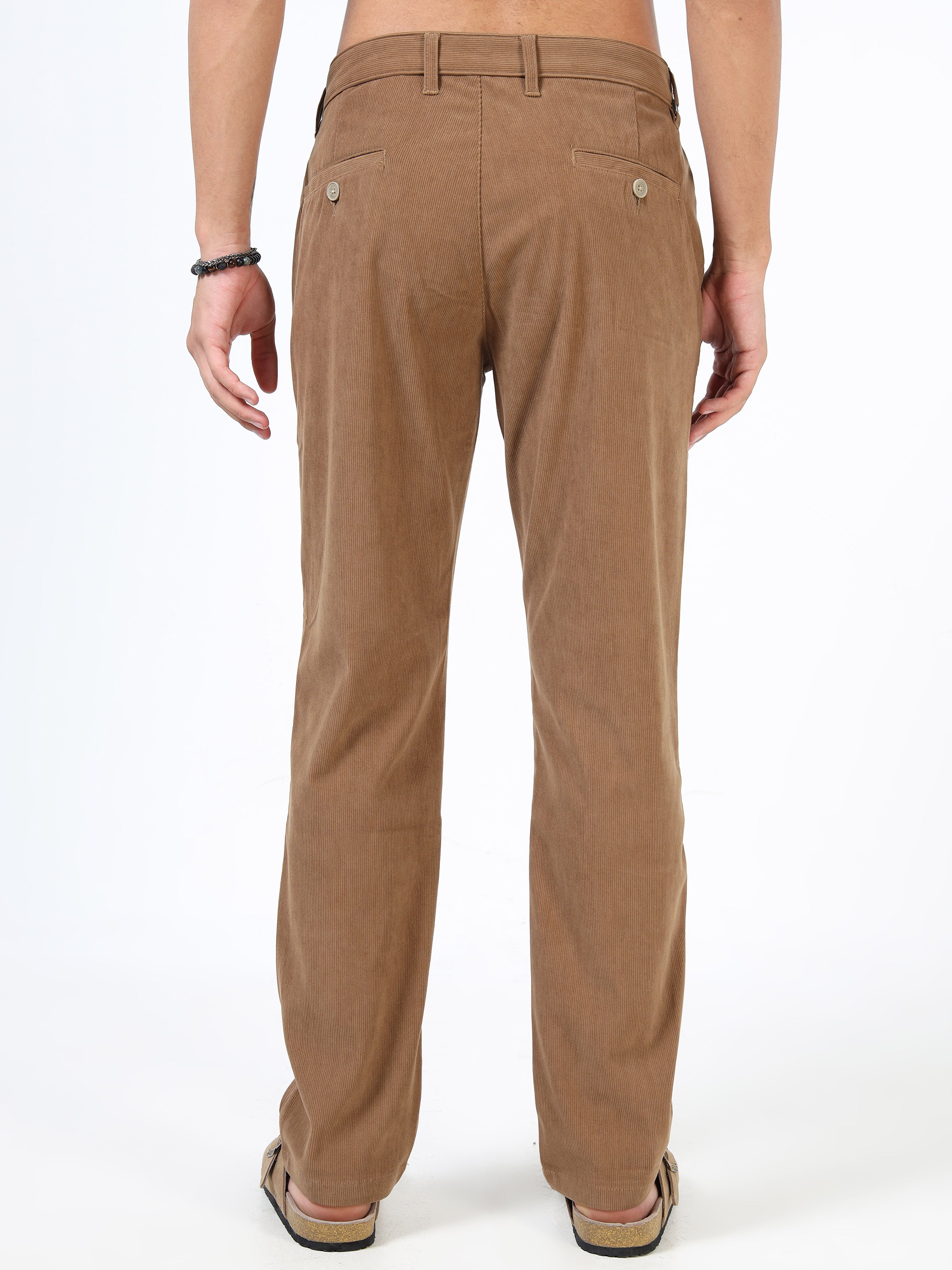 Men Brown Cotton Relaxed Fit Trousers