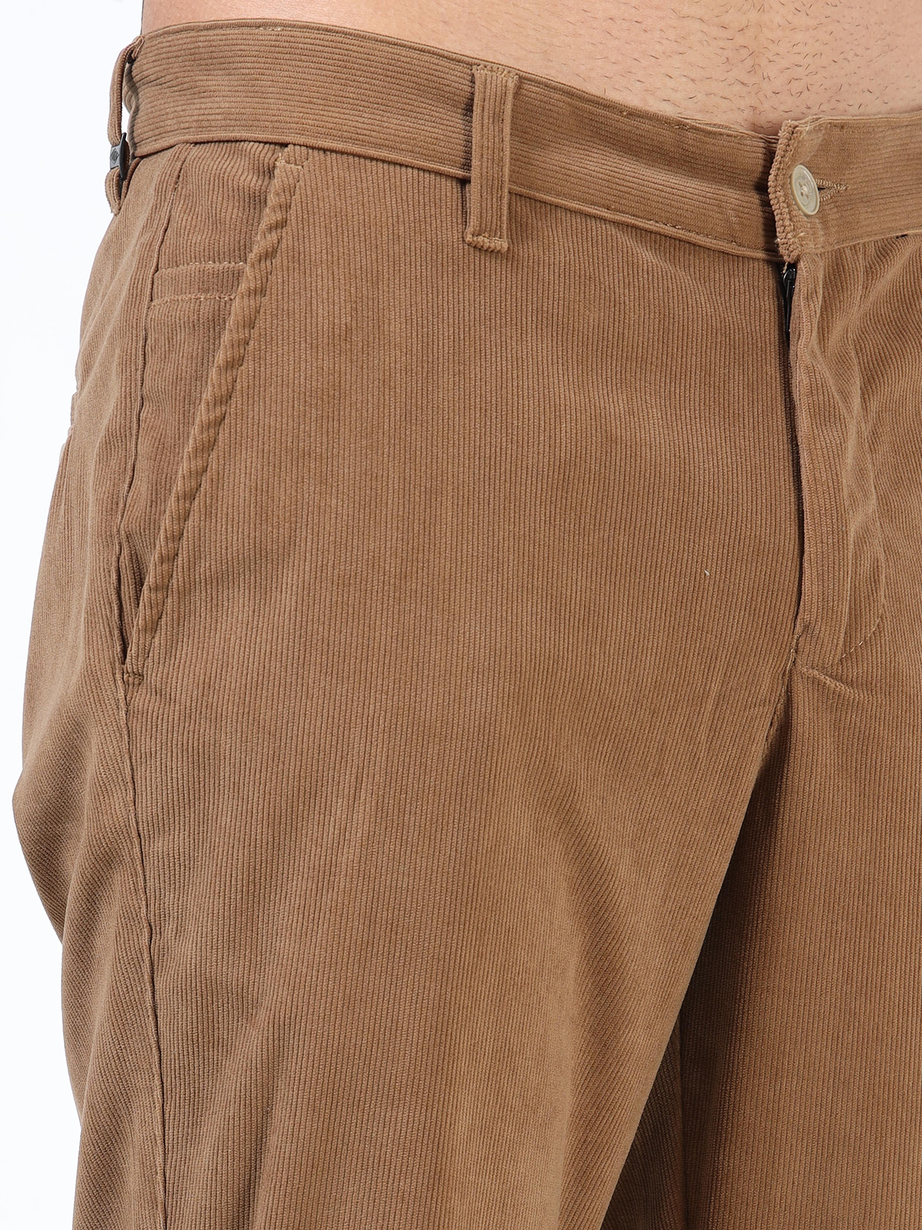 Men Brown Cotton Relaxed Fit Trousers