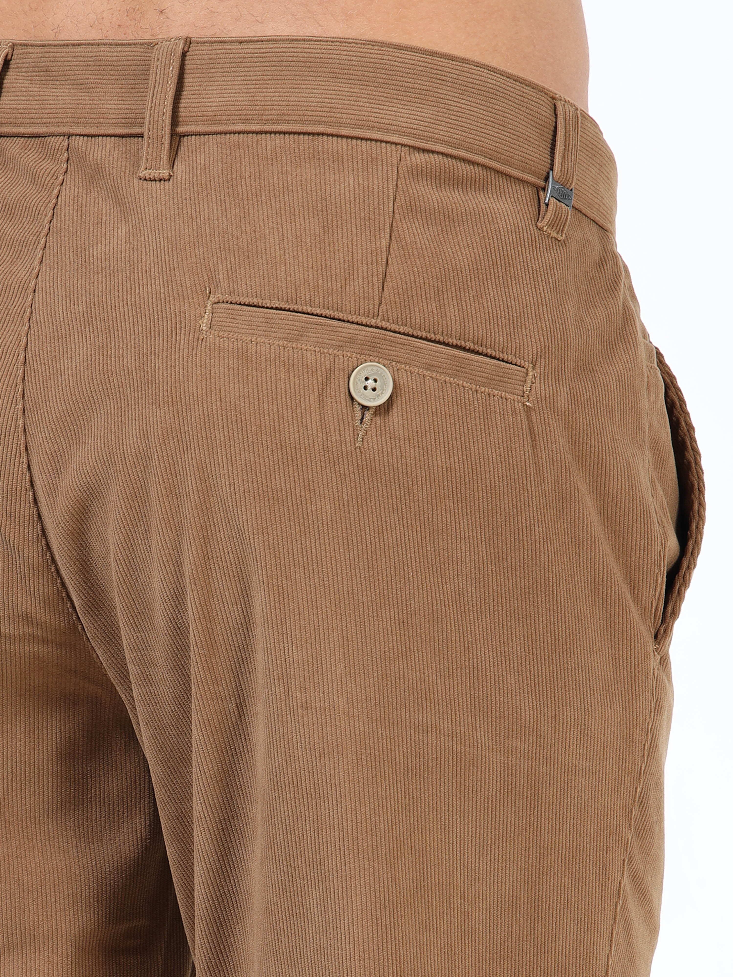 Men Brown Cotton Relaxed Fit Trousers