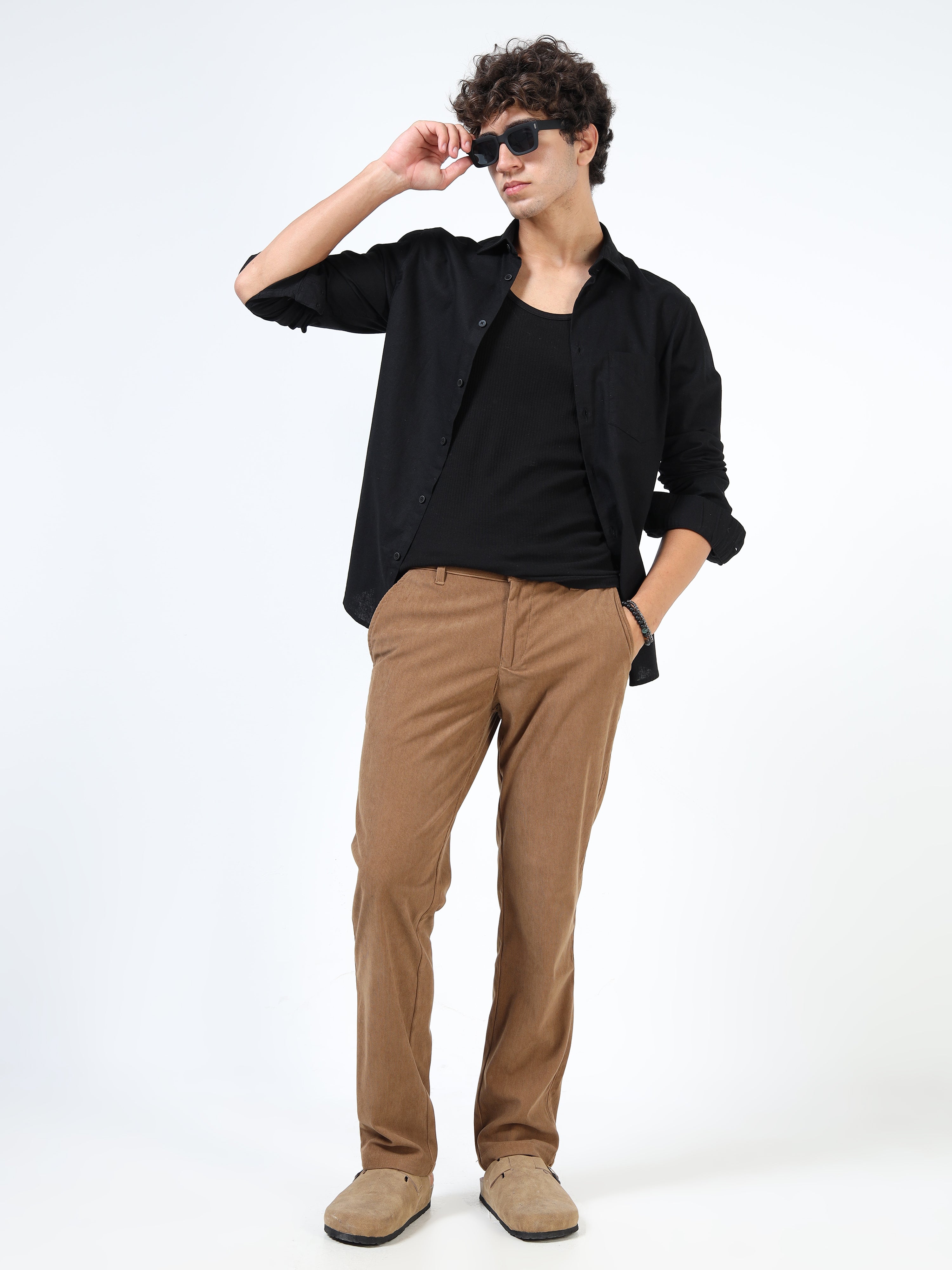 Men Brown Cotton Relaxed Fit Trousers