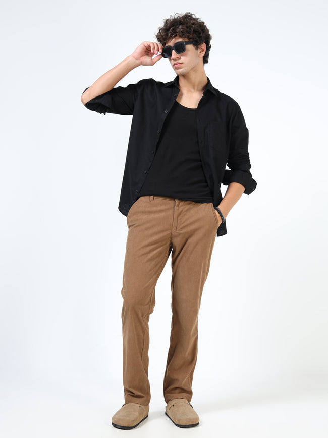 Men Brown Cotton Relaxed Fit Trousers