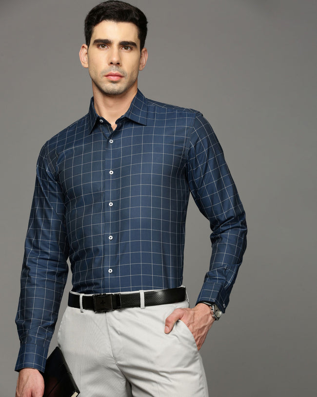Men Blue Cotton Blend Slim Shirt