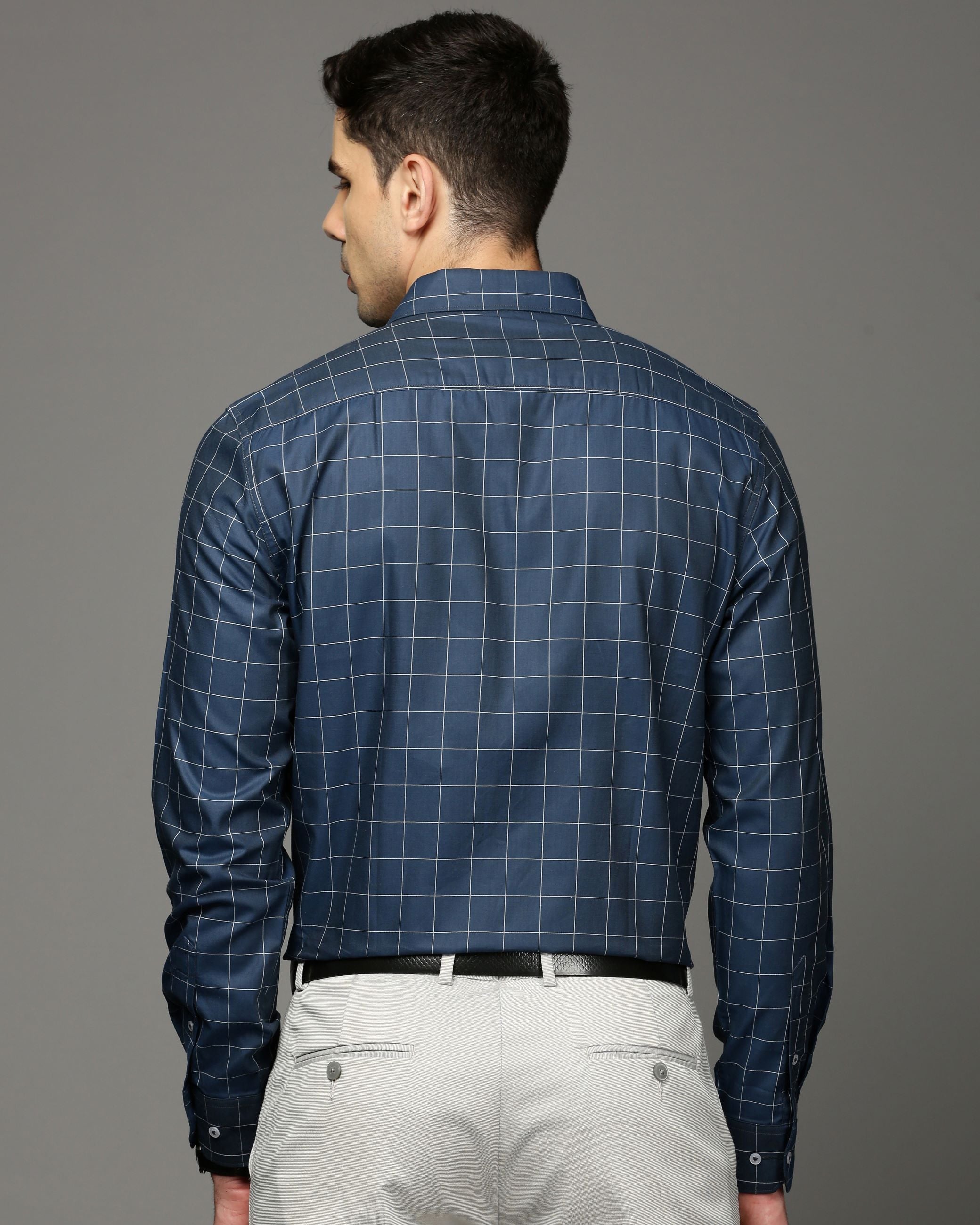 Men Blue Cotton Blend Slim Shirt