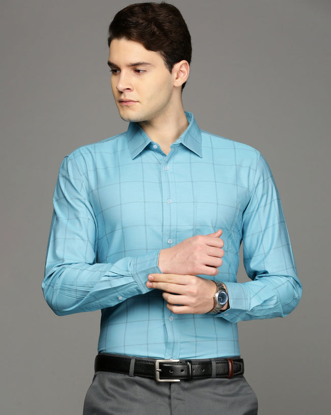 Men Blue Cotton Blend Slim Shirt