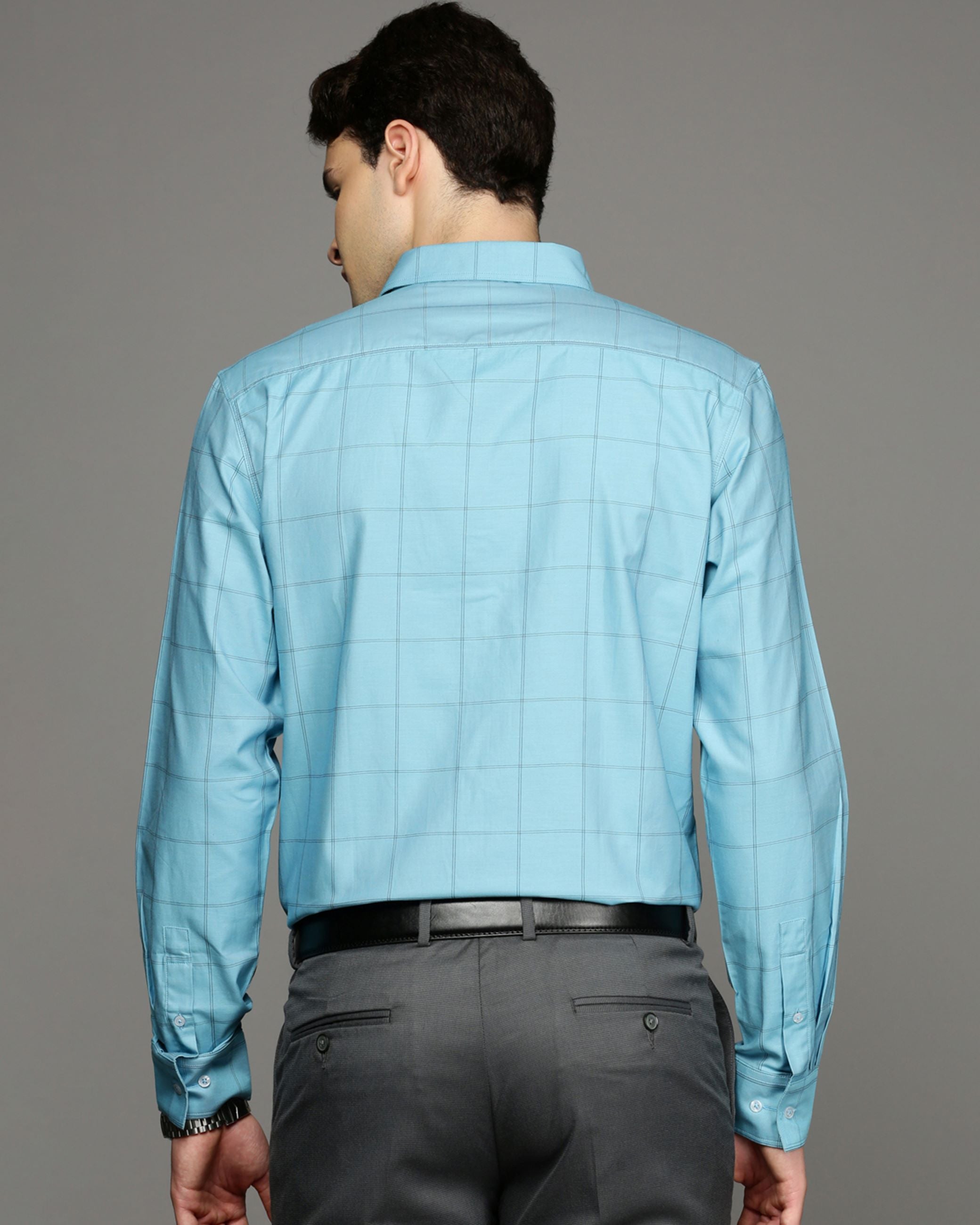 Men Blue Cotton Blend Slim Shirt