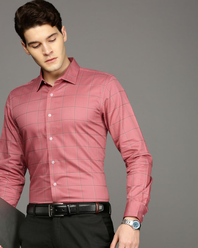 Men Peach Cotton Blend Slim Shirt