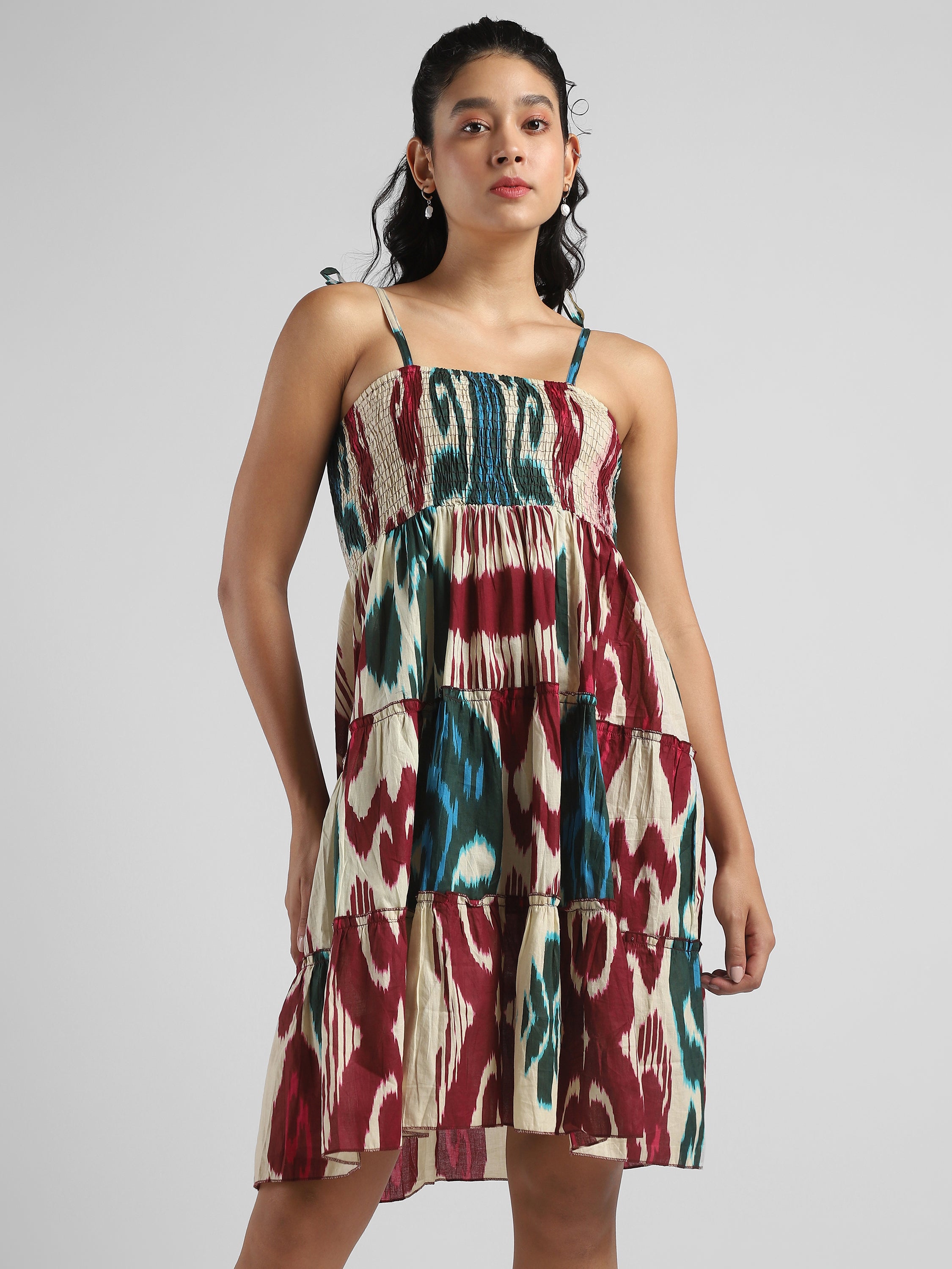Women Ikat Printed tier dress