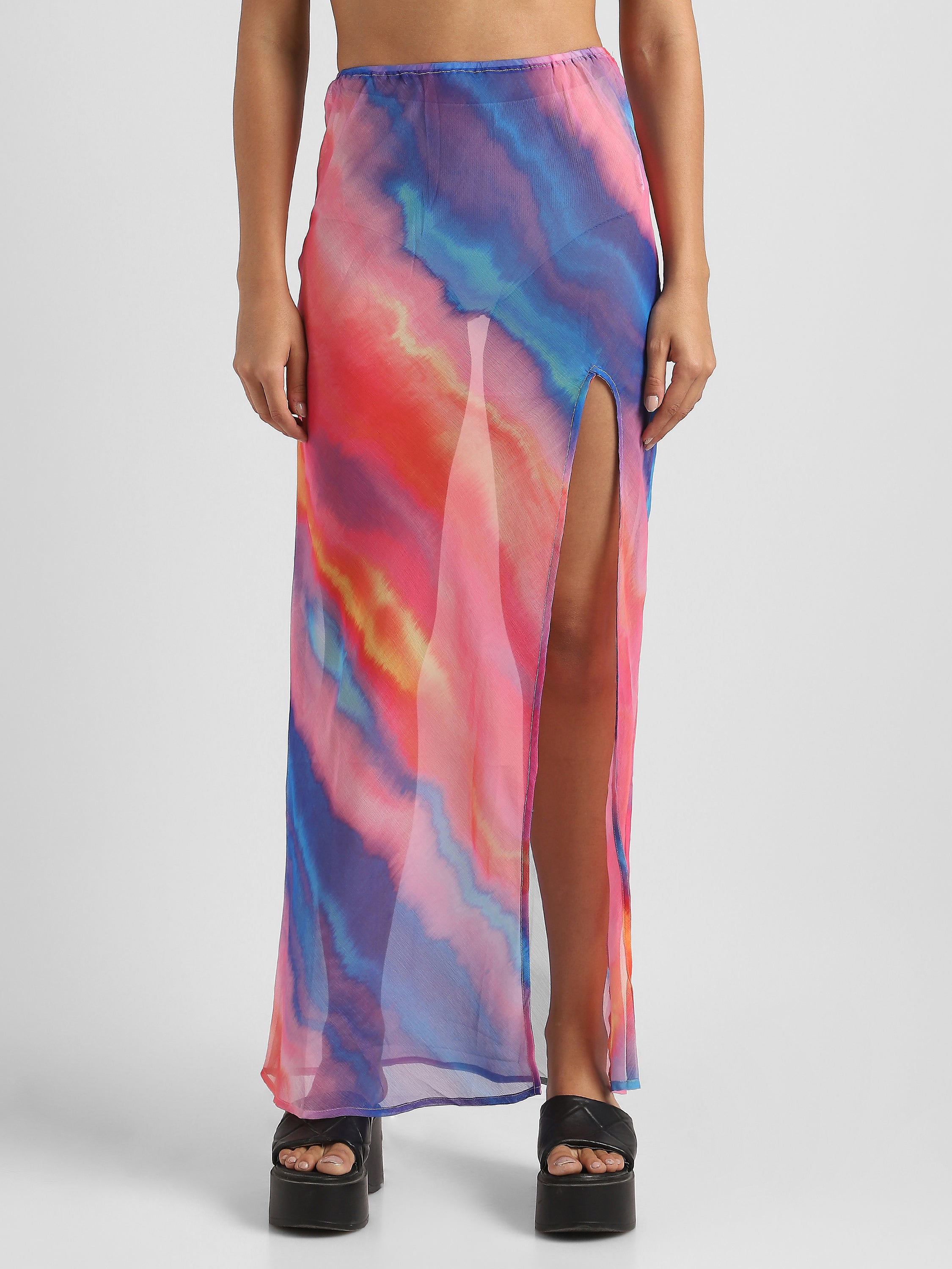 Women Printed Maxi Skirt With Front Slit
