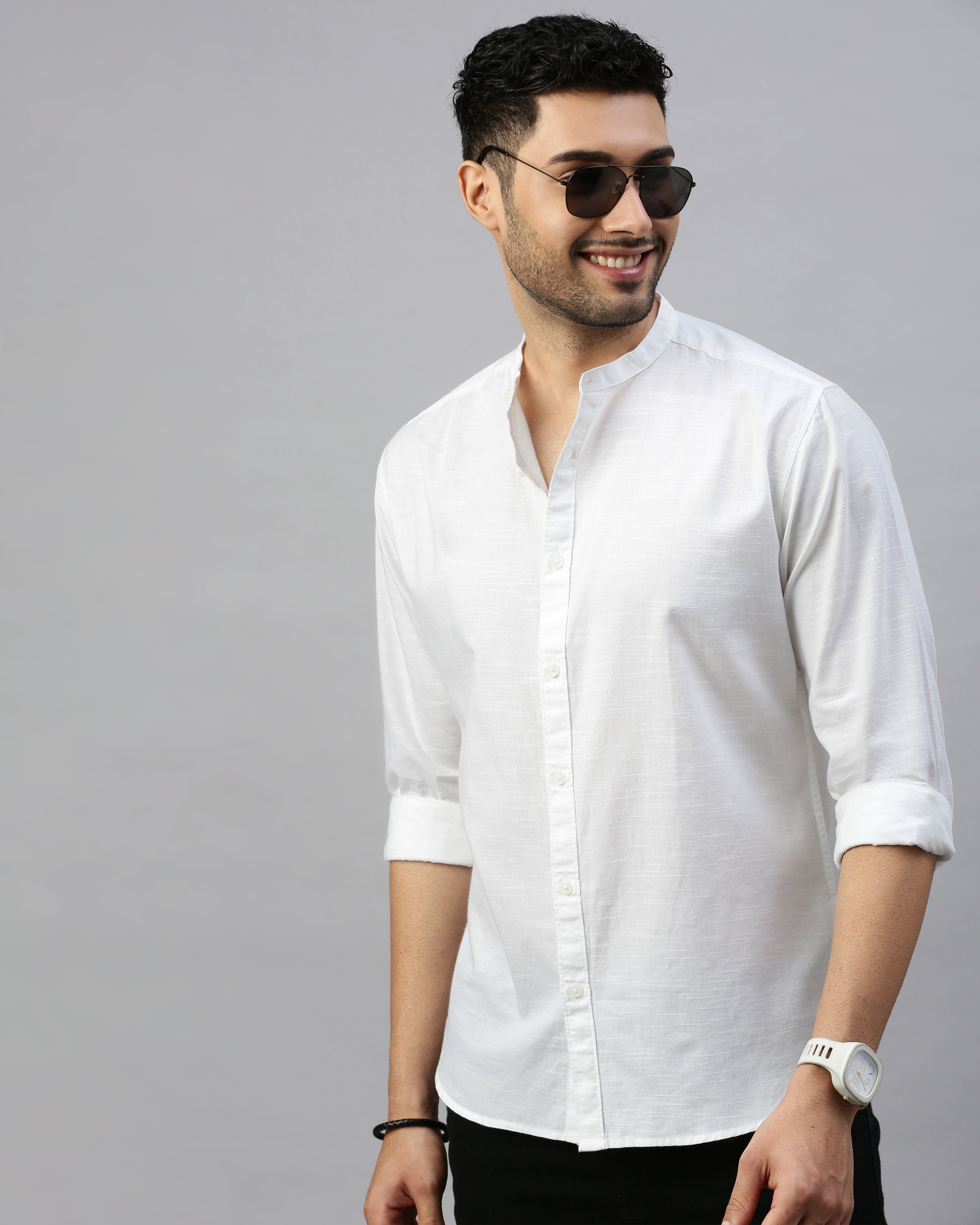 Men White Cotton Slim Shirt