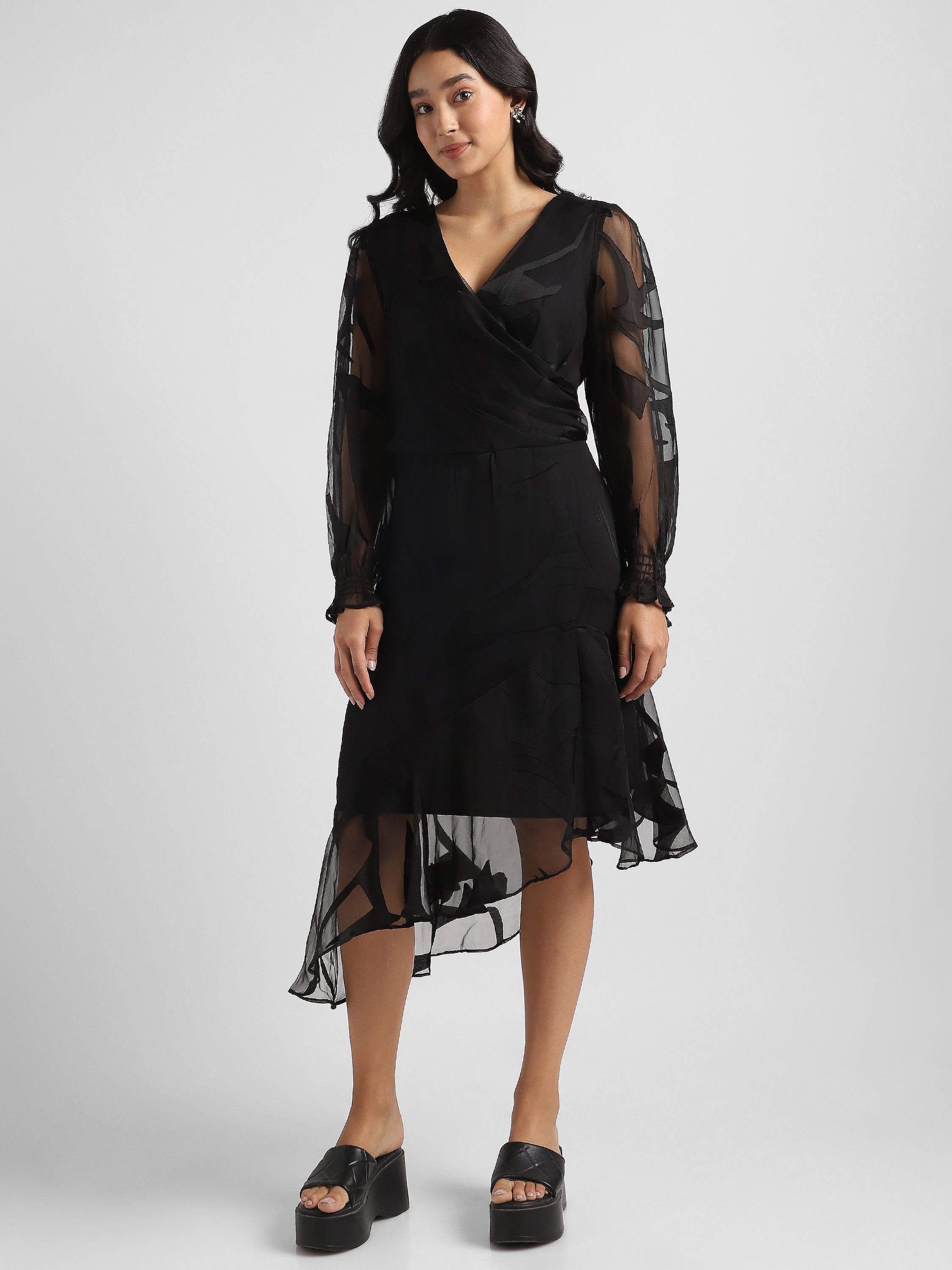 Women Black High Low hem party dress