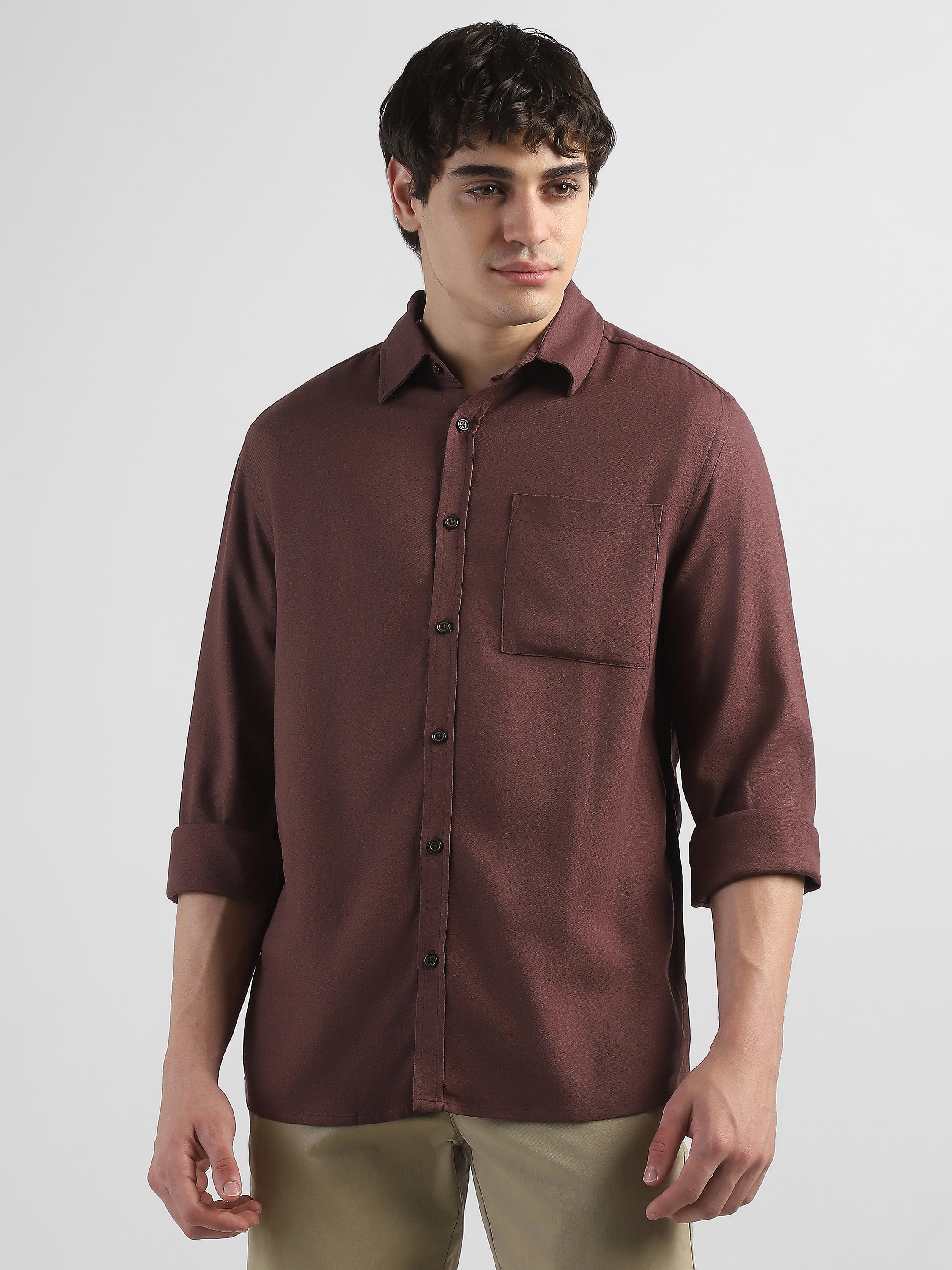 Men Maroon Regular Fit Shirt with front pocket