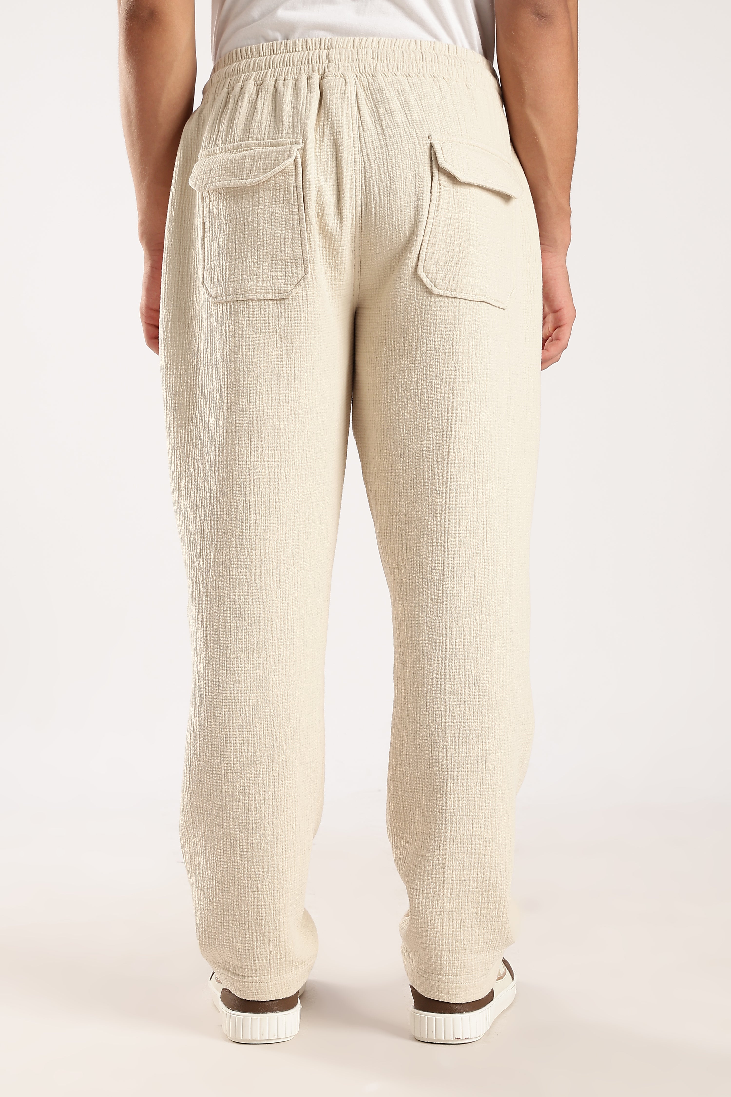 Men Off White Drawcord Trousers