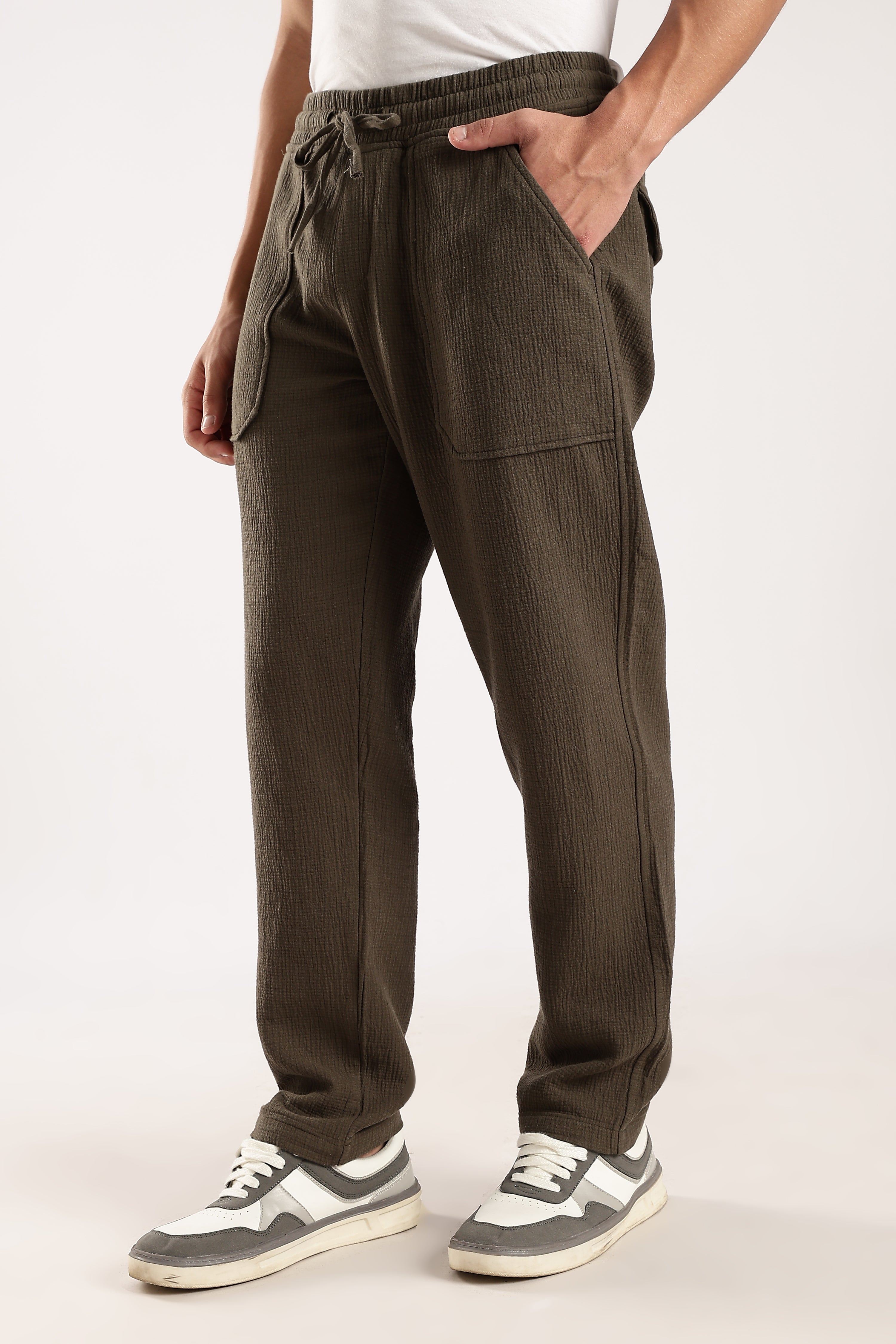 Men Green Drawcord Trousers