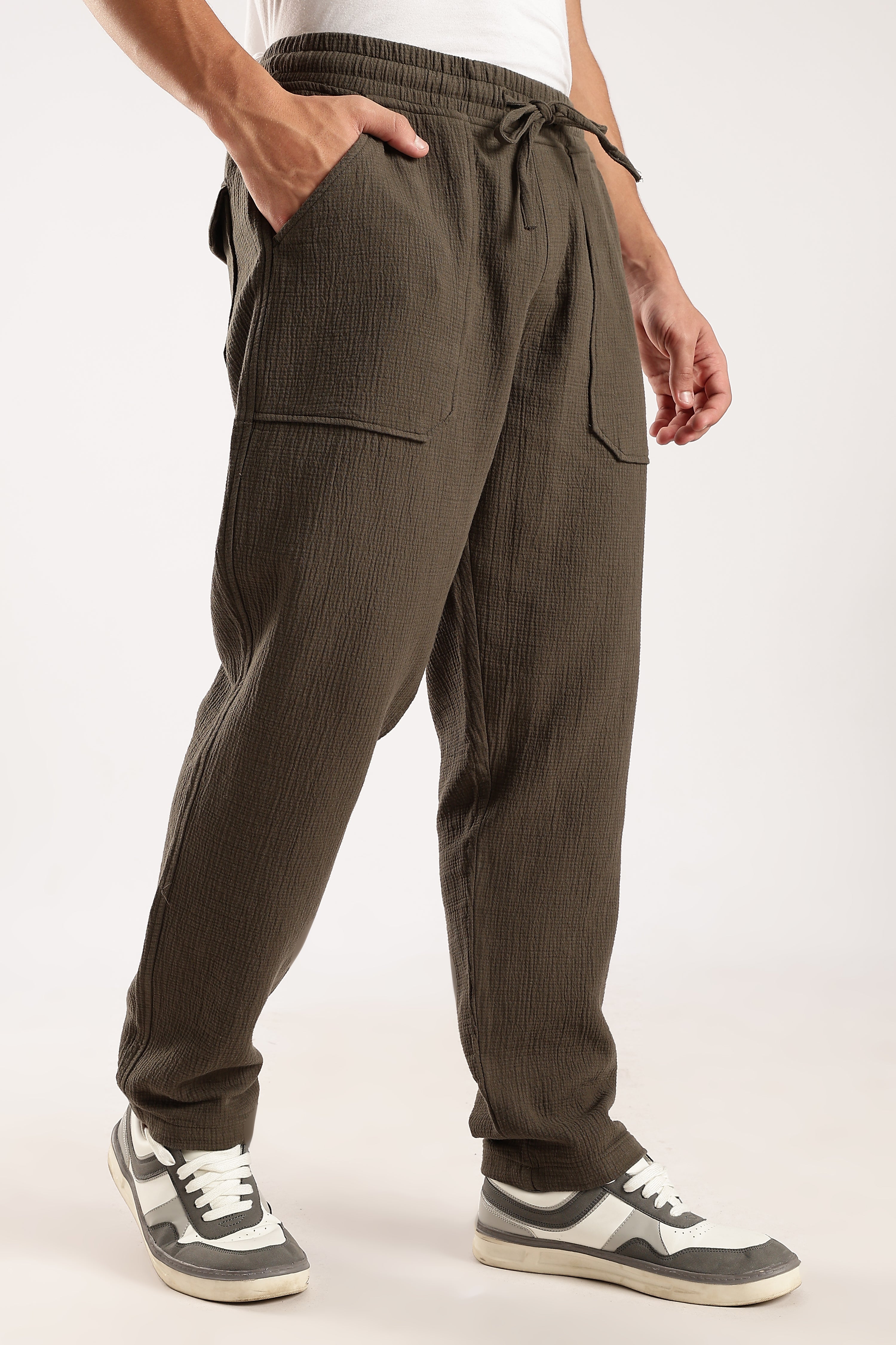 Men Green Drawcord Trousers