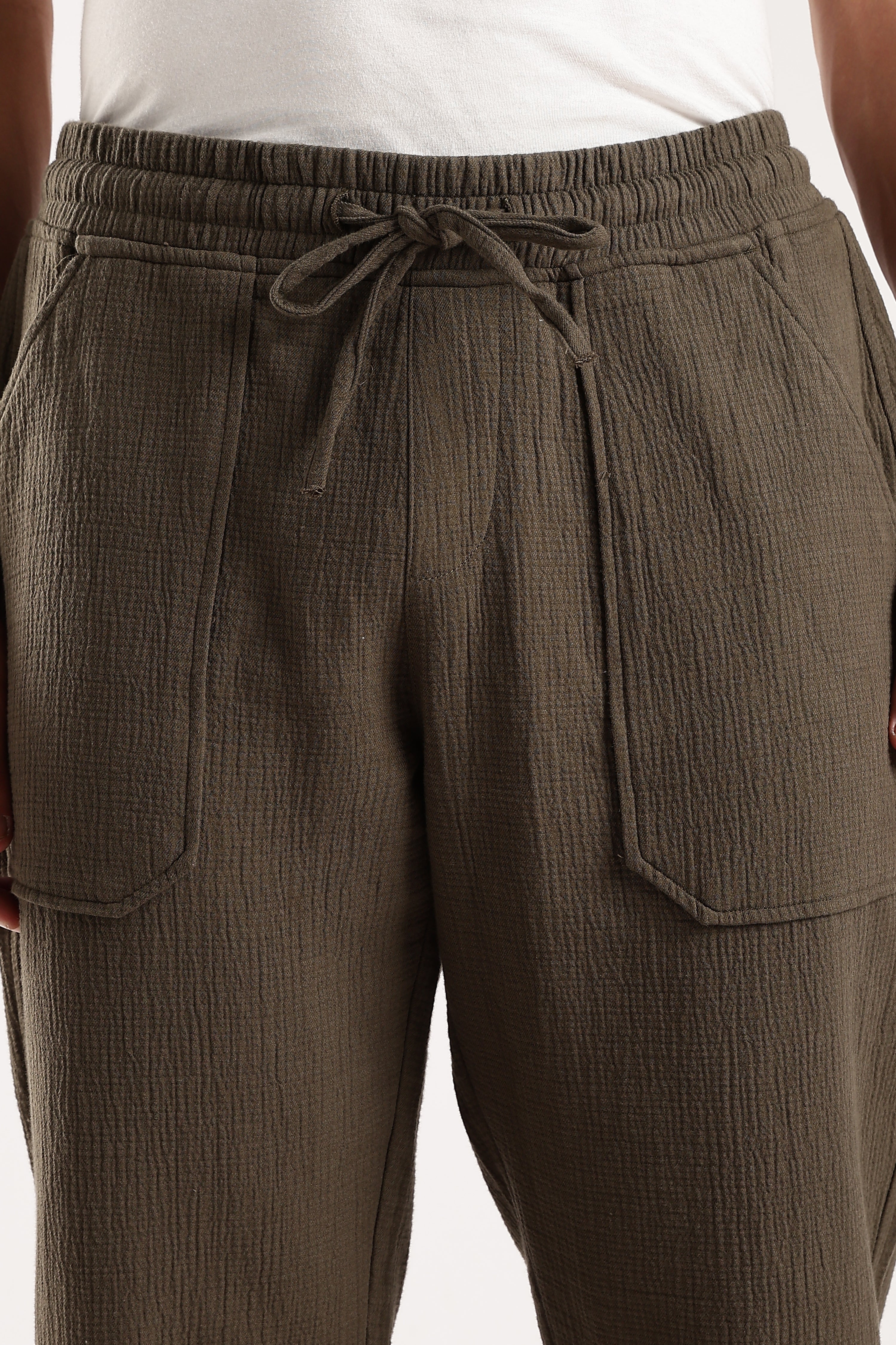 Men Green Drawcord Trousers