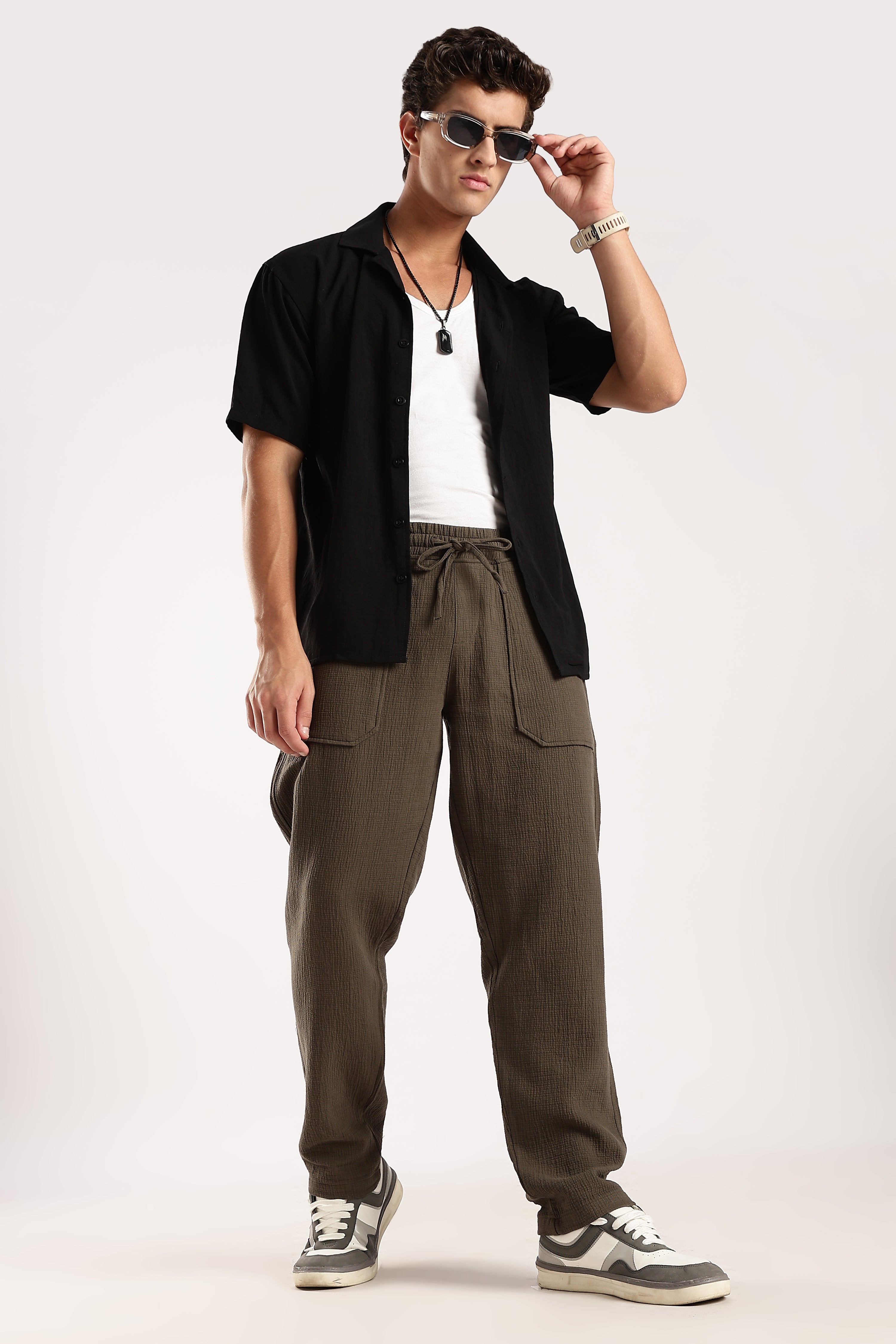 Men Green Drawcord Trousers