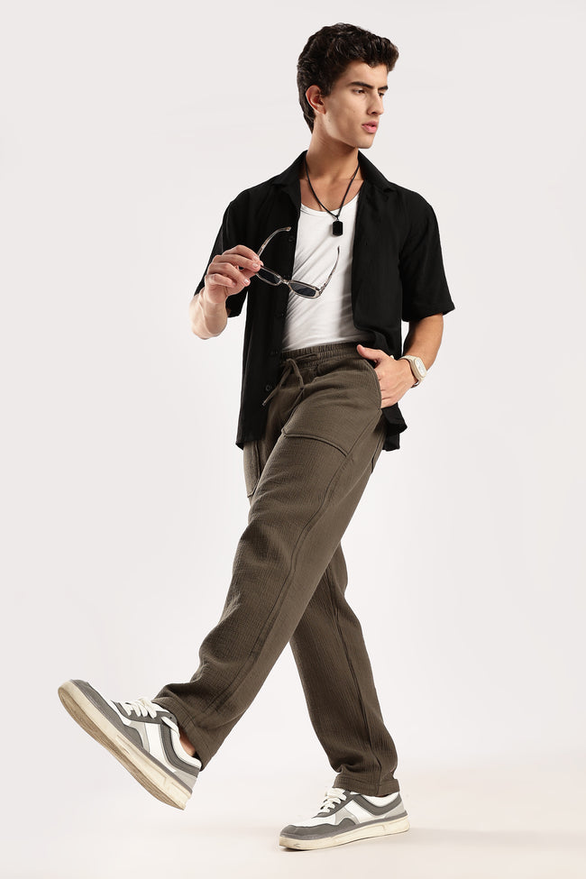 Men Green Drawcord Trousers
