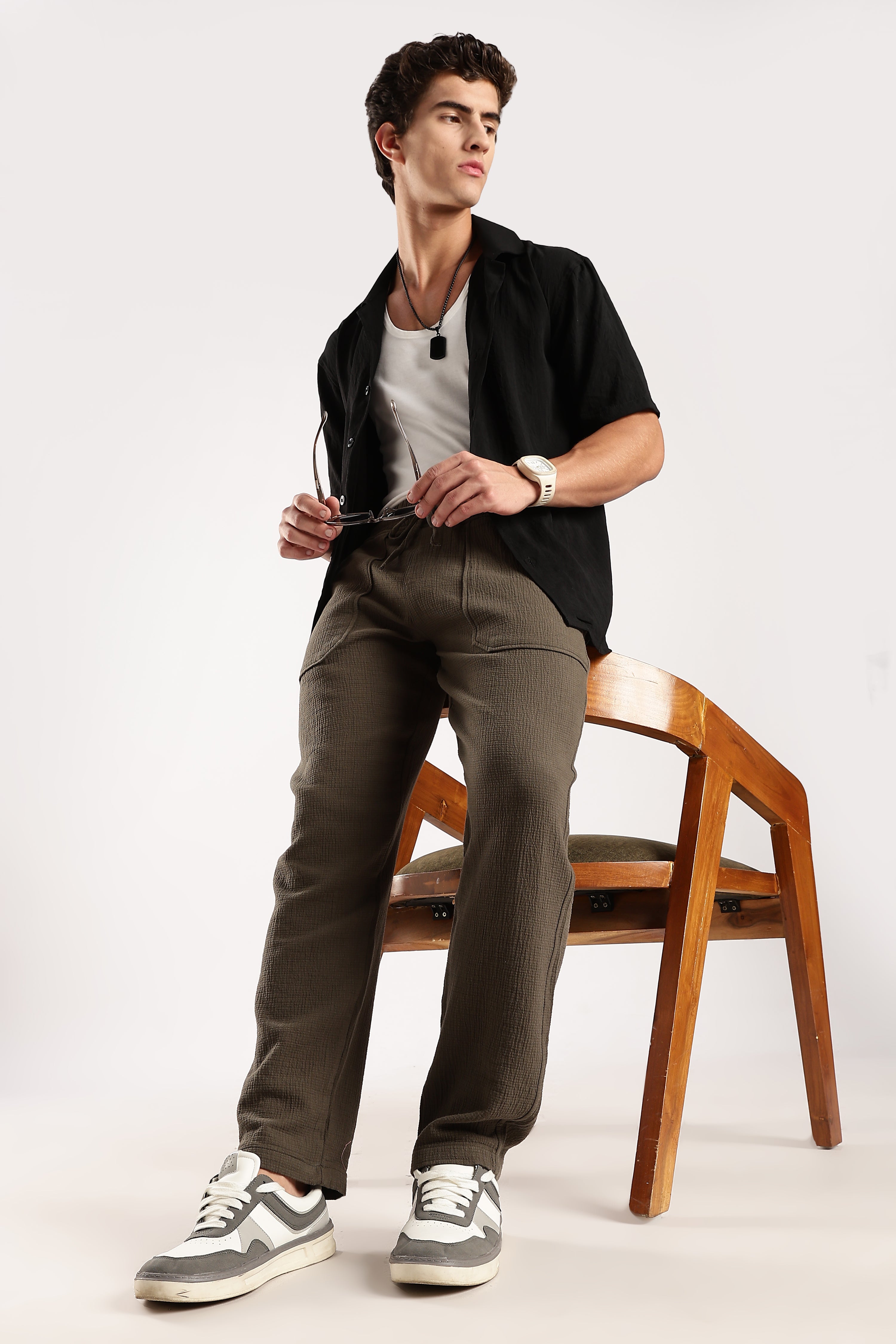 Men Green Drawcord Trousers