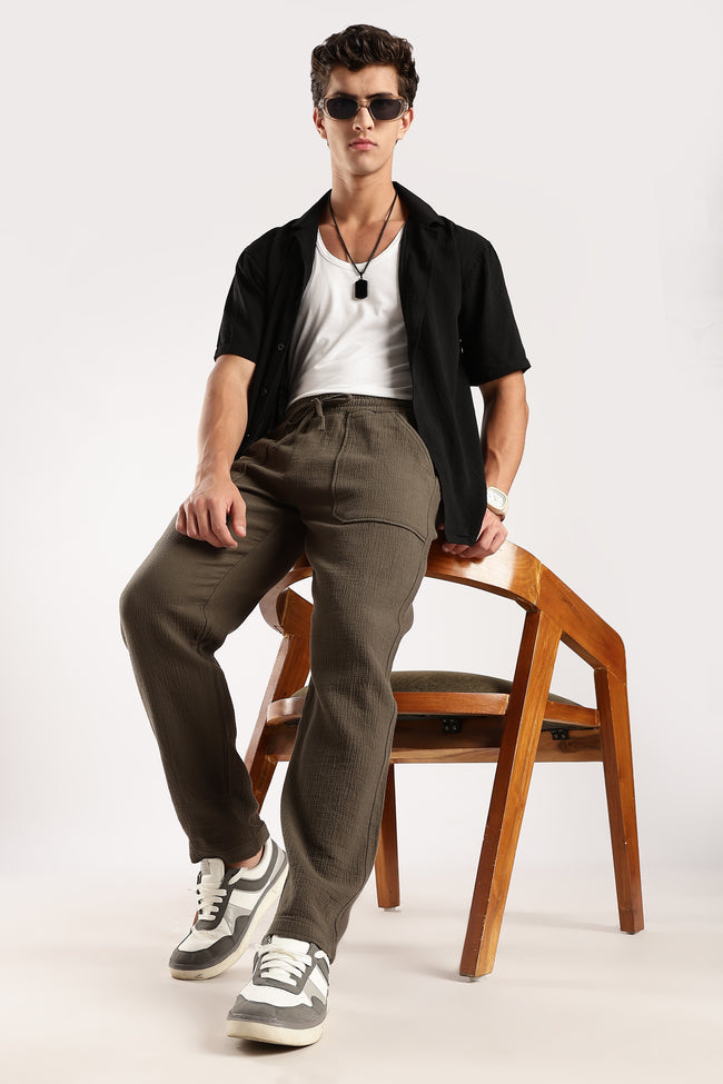 Men Green Drawcord Trousers