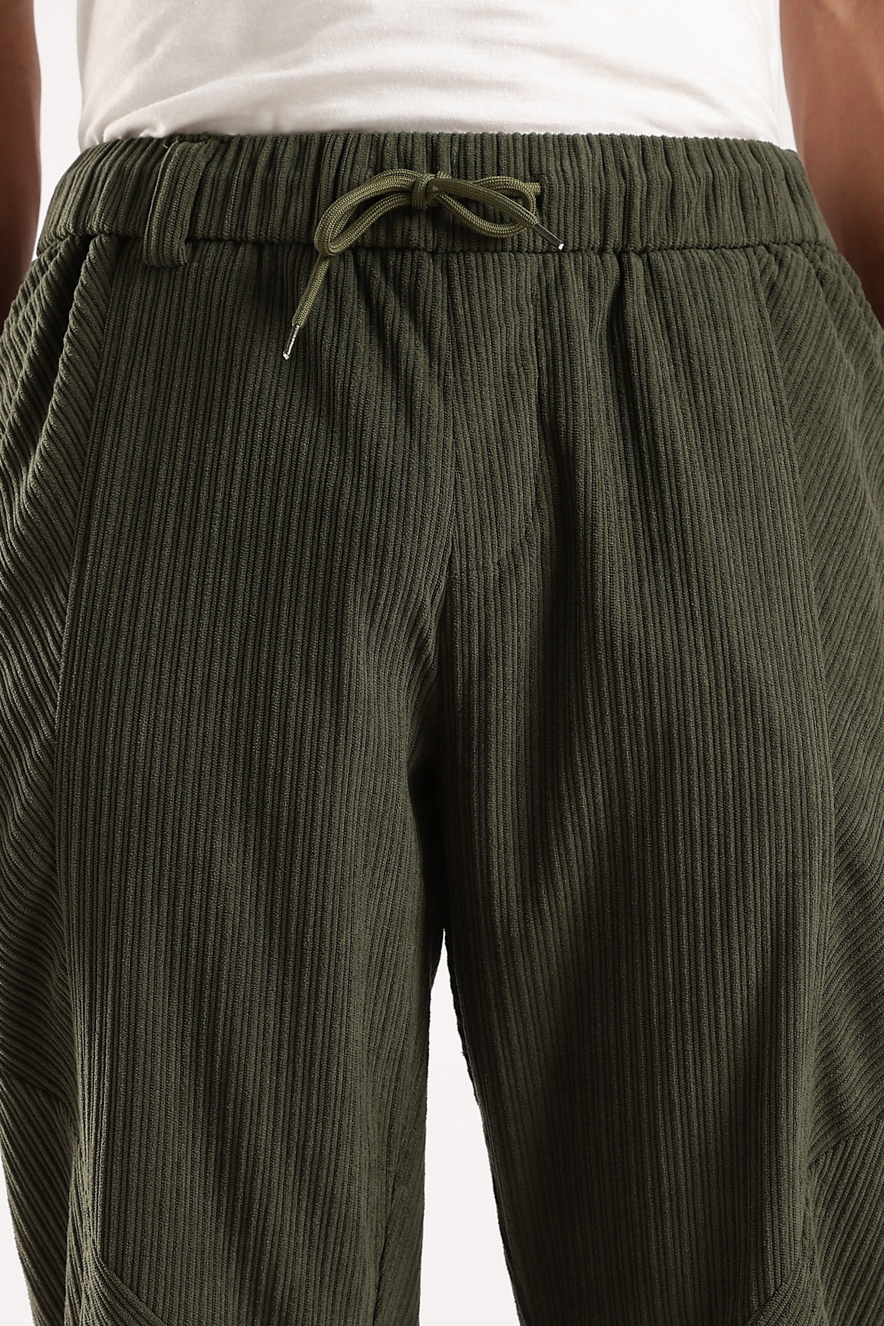 Men Green Textured Drawcord Trousers
