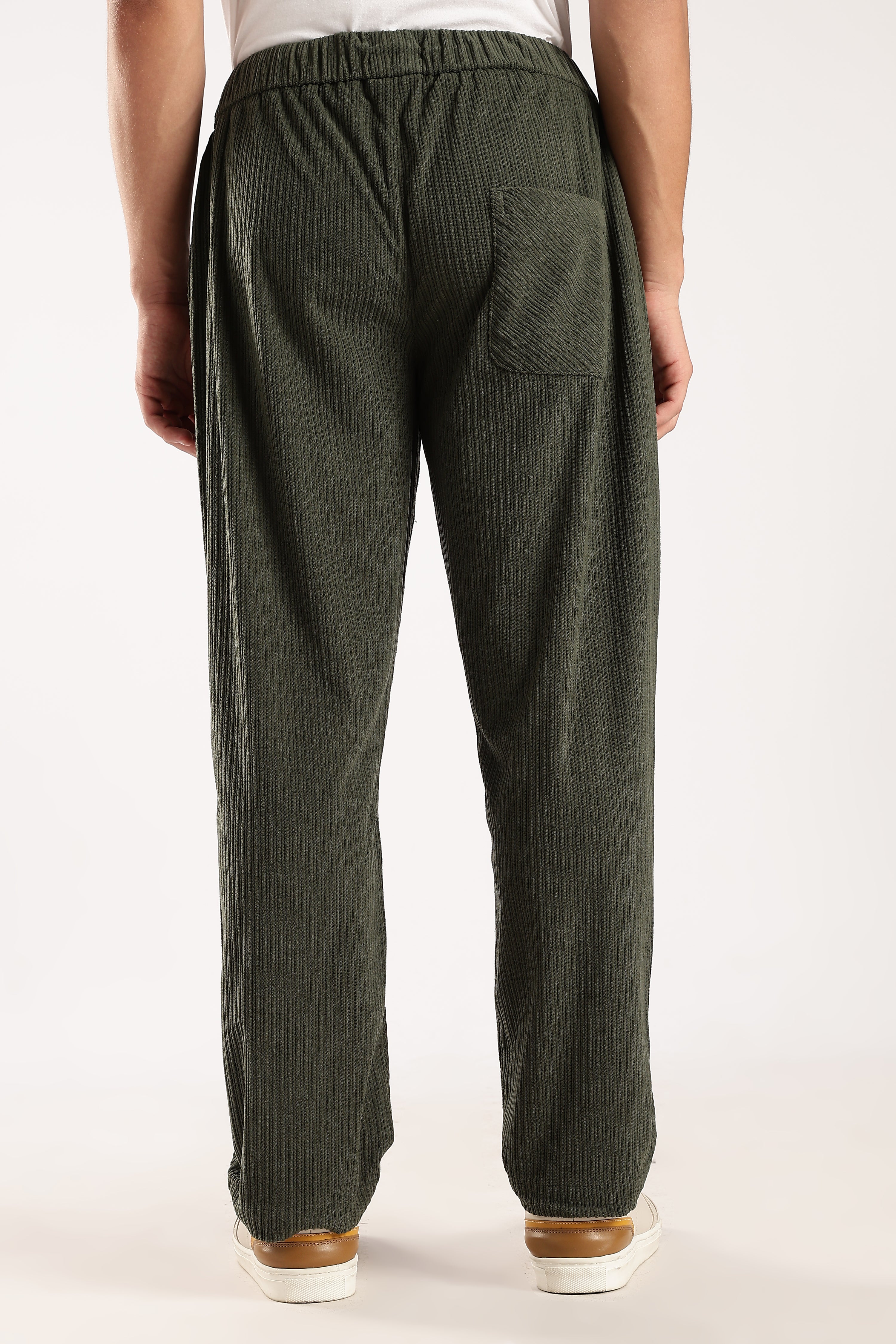 Men Green Textured Drawcord Trousers