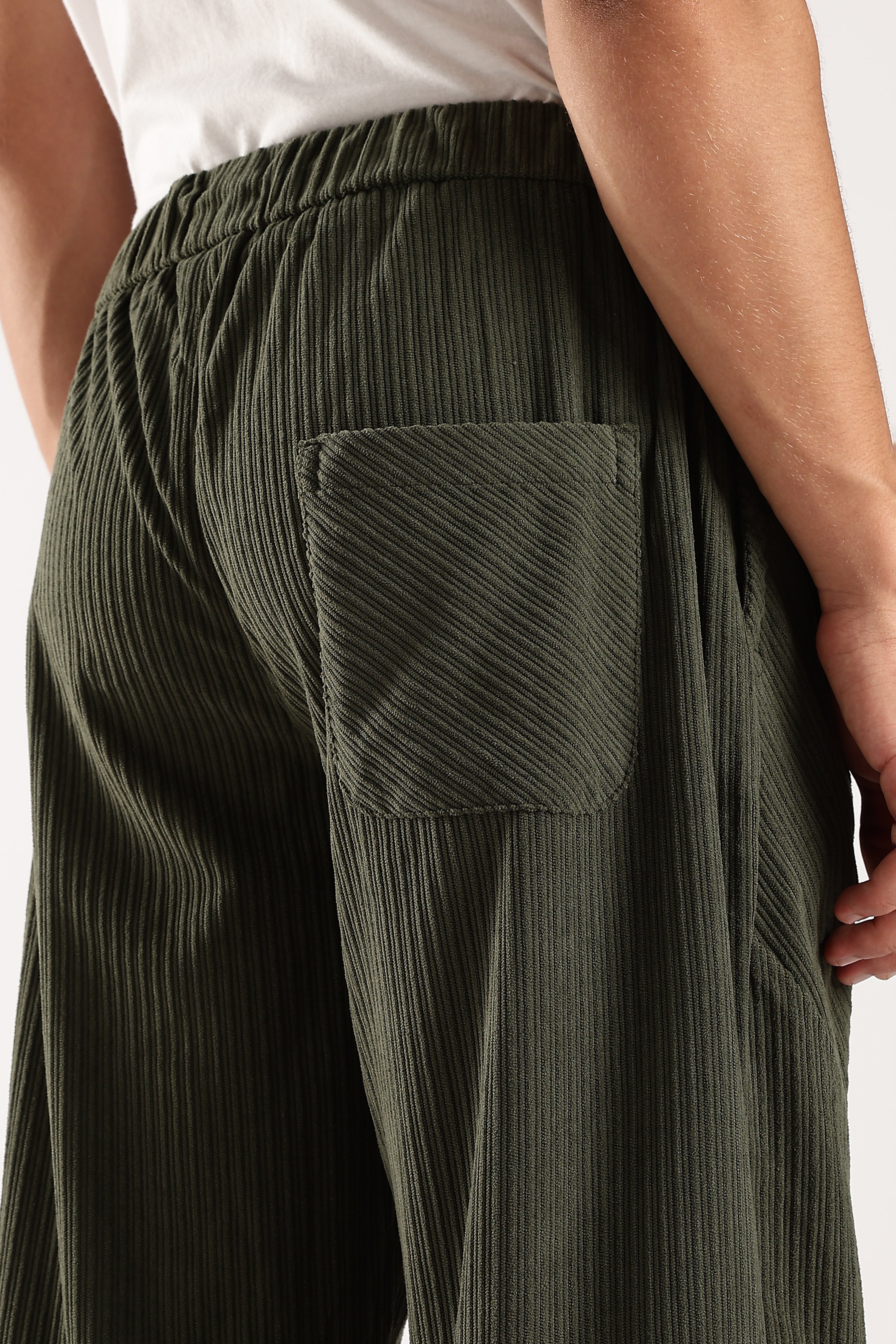 Men Green Textured Drawcord Trousers
