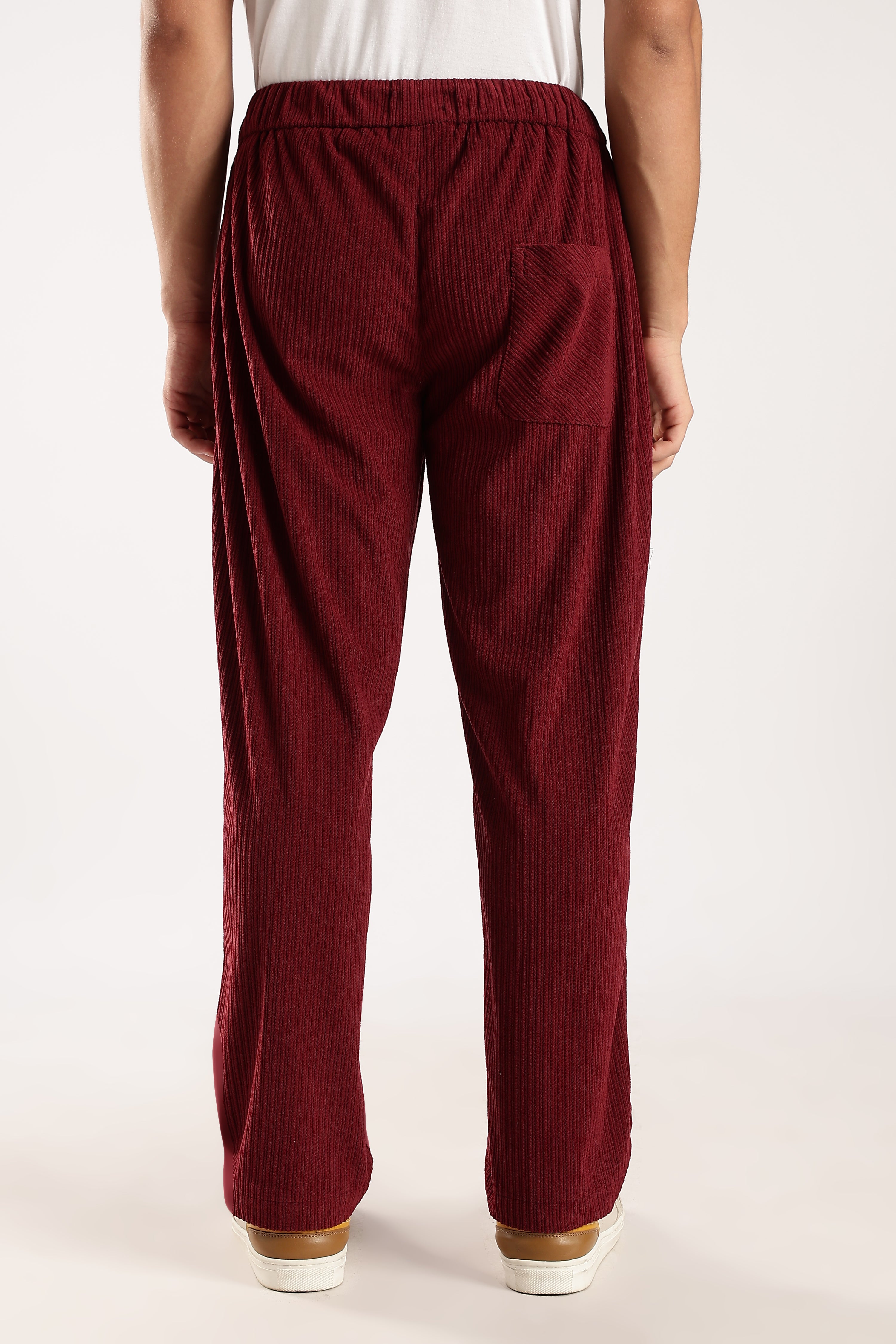 Men Maroon Textured Drawcord Trousers